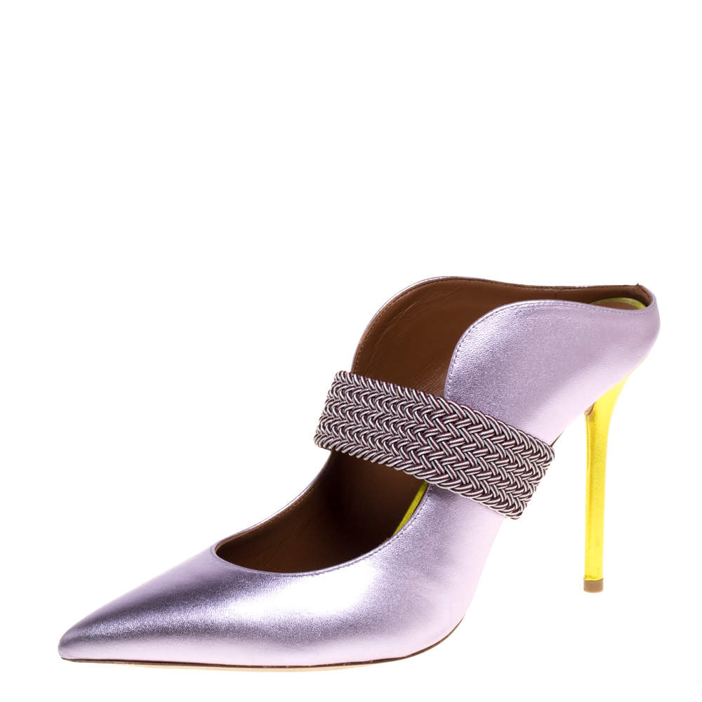 Pre Owned Malone Souliers Metallic Purple Leather Mara Pointed Toe Mules Size 40