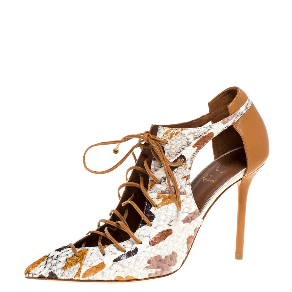 Malone Souliers Brown/White Python Leather Montana Pointed Toe Lace Up ...