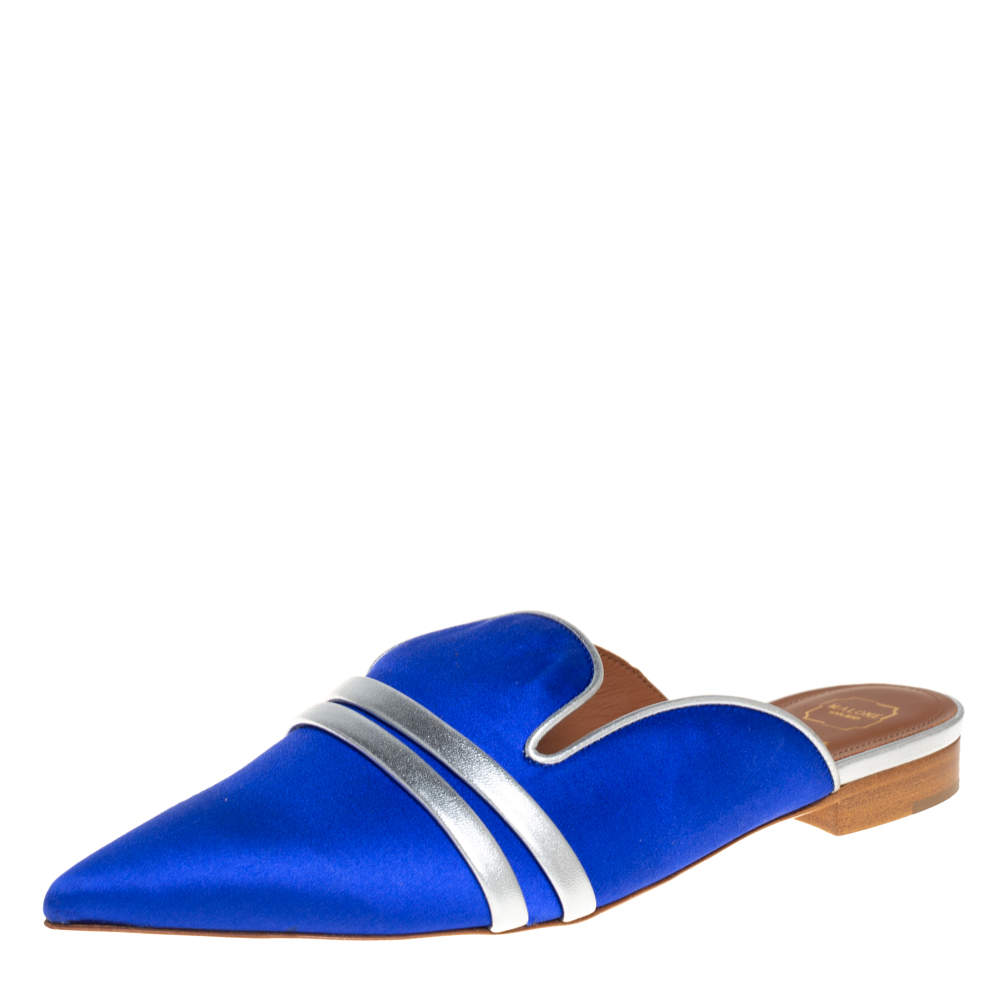 Pre Owned Malone Souliers Blue Satin Hermoine Flats Size 35.5
