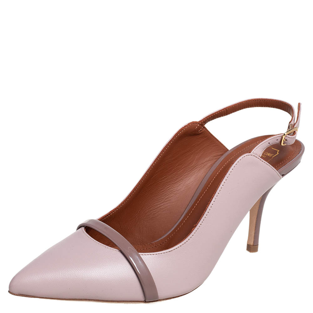 Pre Owned Malone Souliers Pink Leather Marion Slingback Sandals Size 37.5