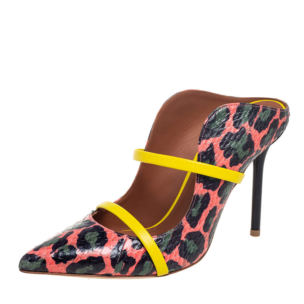 Pre Owned حذاء سلايد مالون سولييه مورين جلد وجلد ثعبان مطبوع نقشة الفهد متعدد الألوان مقاس 37