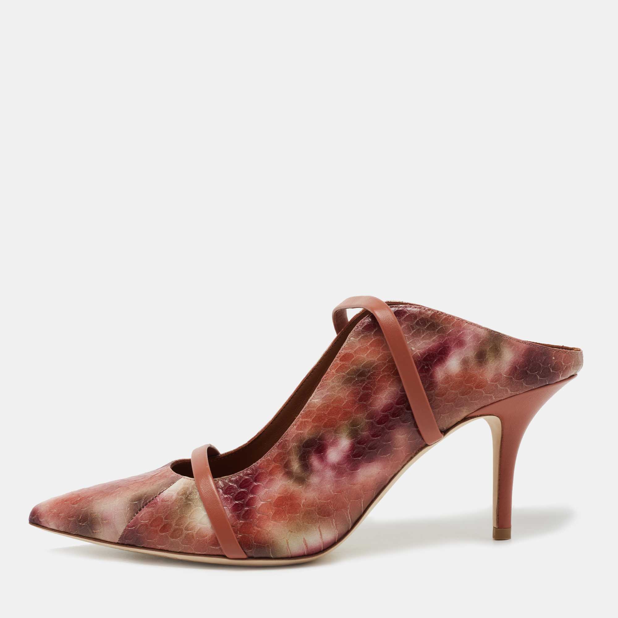 Pre Owned Malone Souliers Multicolor Python Embossed Leather Maureen Mules Size 41.5