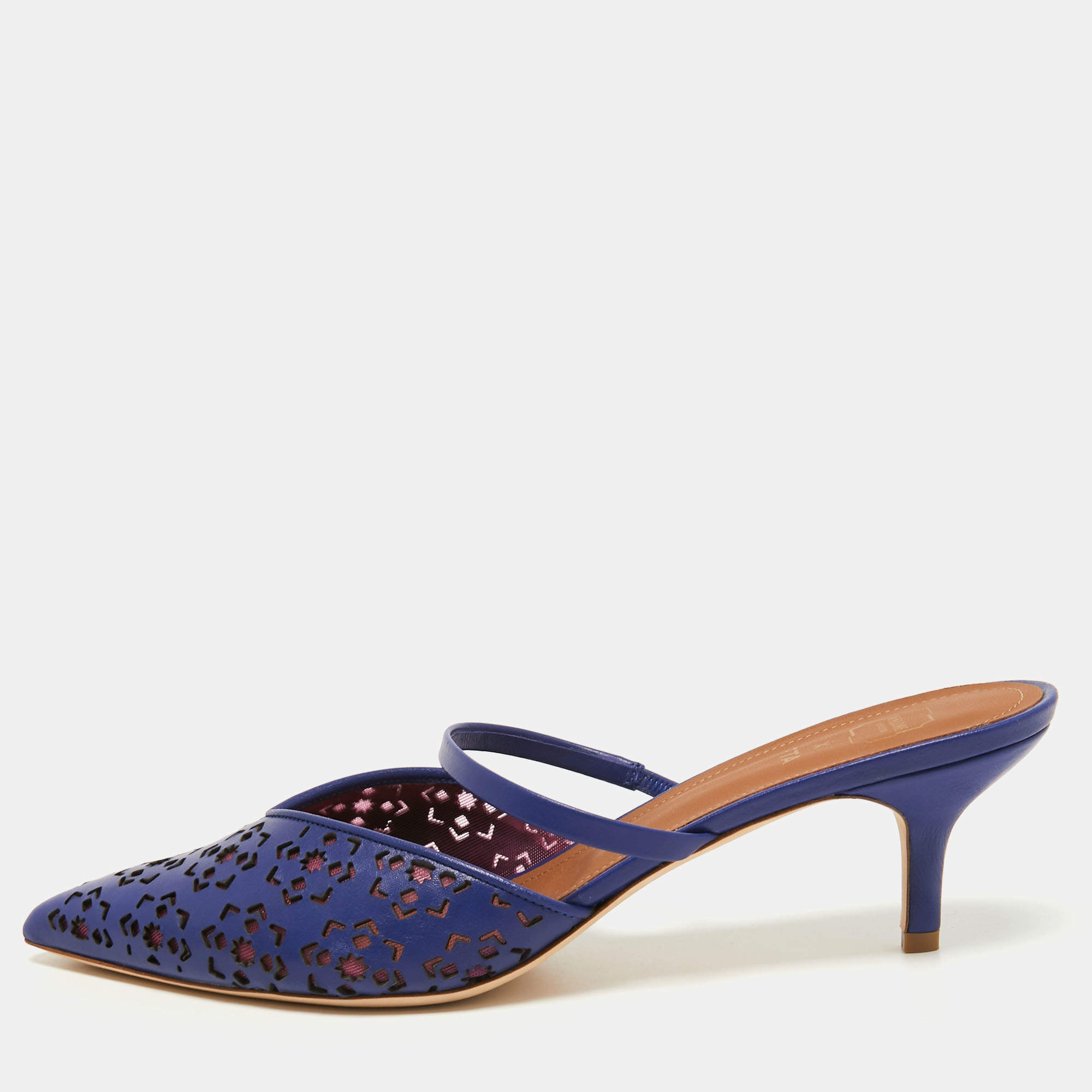 Pre Owned Malone Souliers Blue Leather Marla FTA 01 Mules Size 42