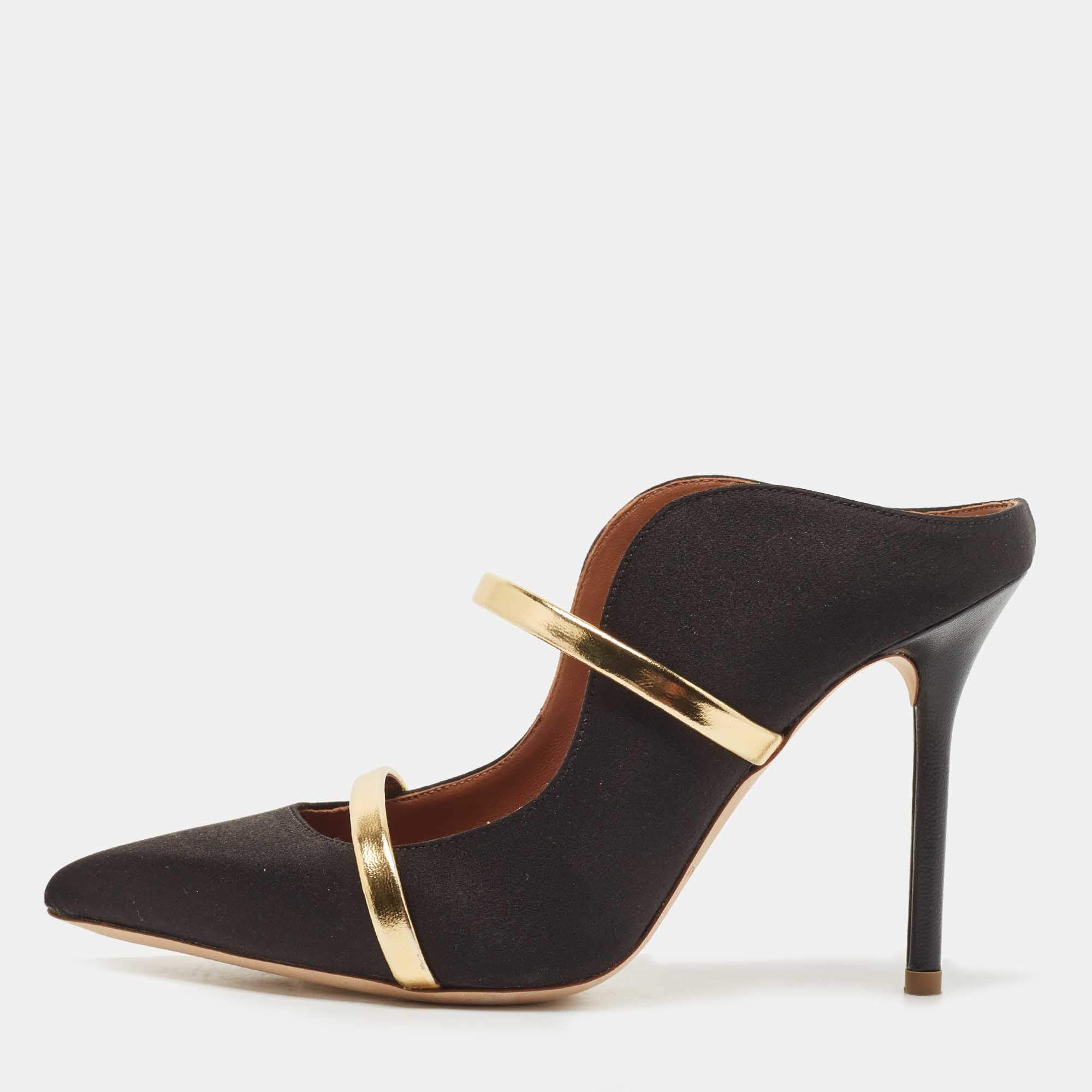Pre Owned Malone Souliers Black/Gold Satin Maureen Pumps Size 36