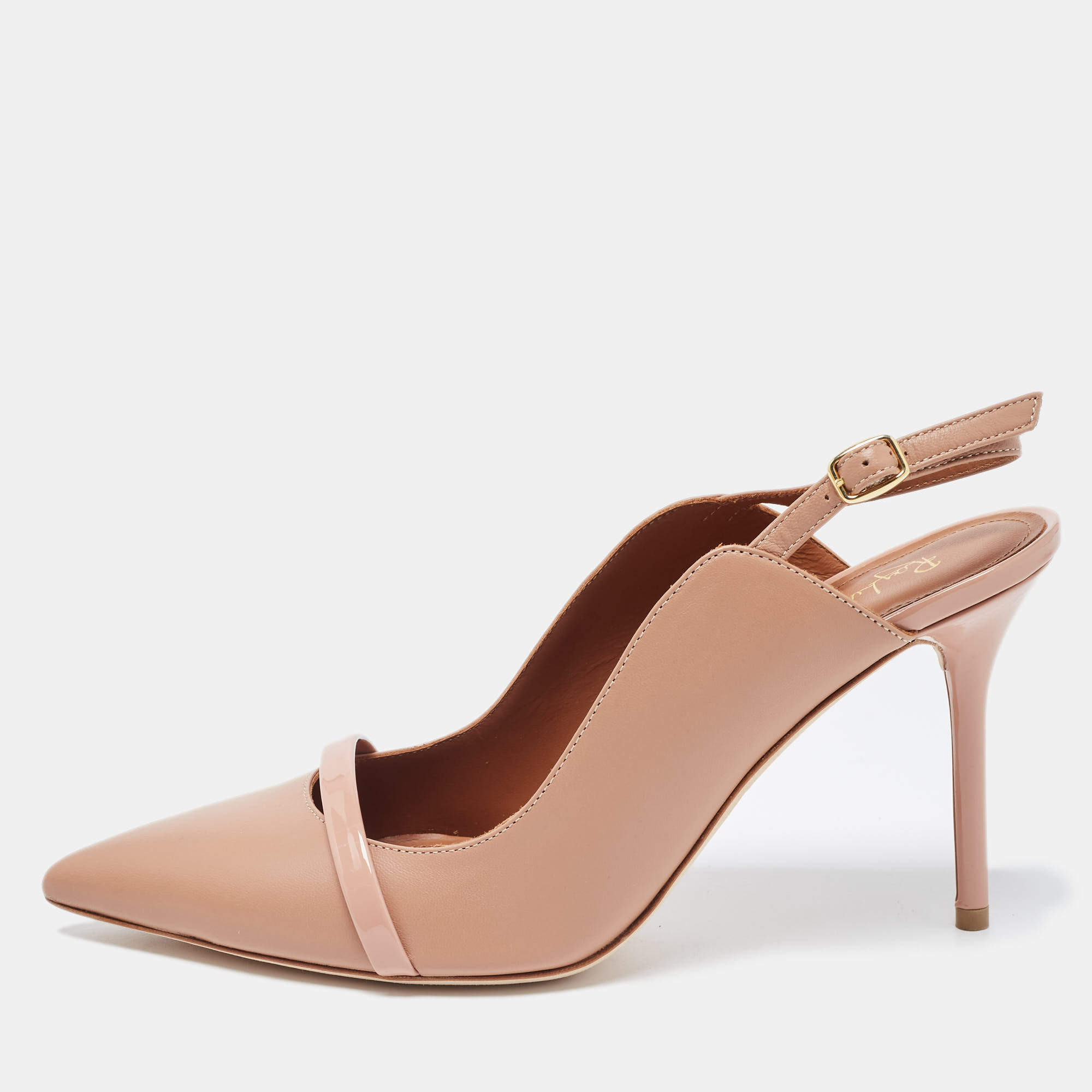 Malone Souliers Beige Leather Mario Pointed Toe Slingback Pumps Size 40