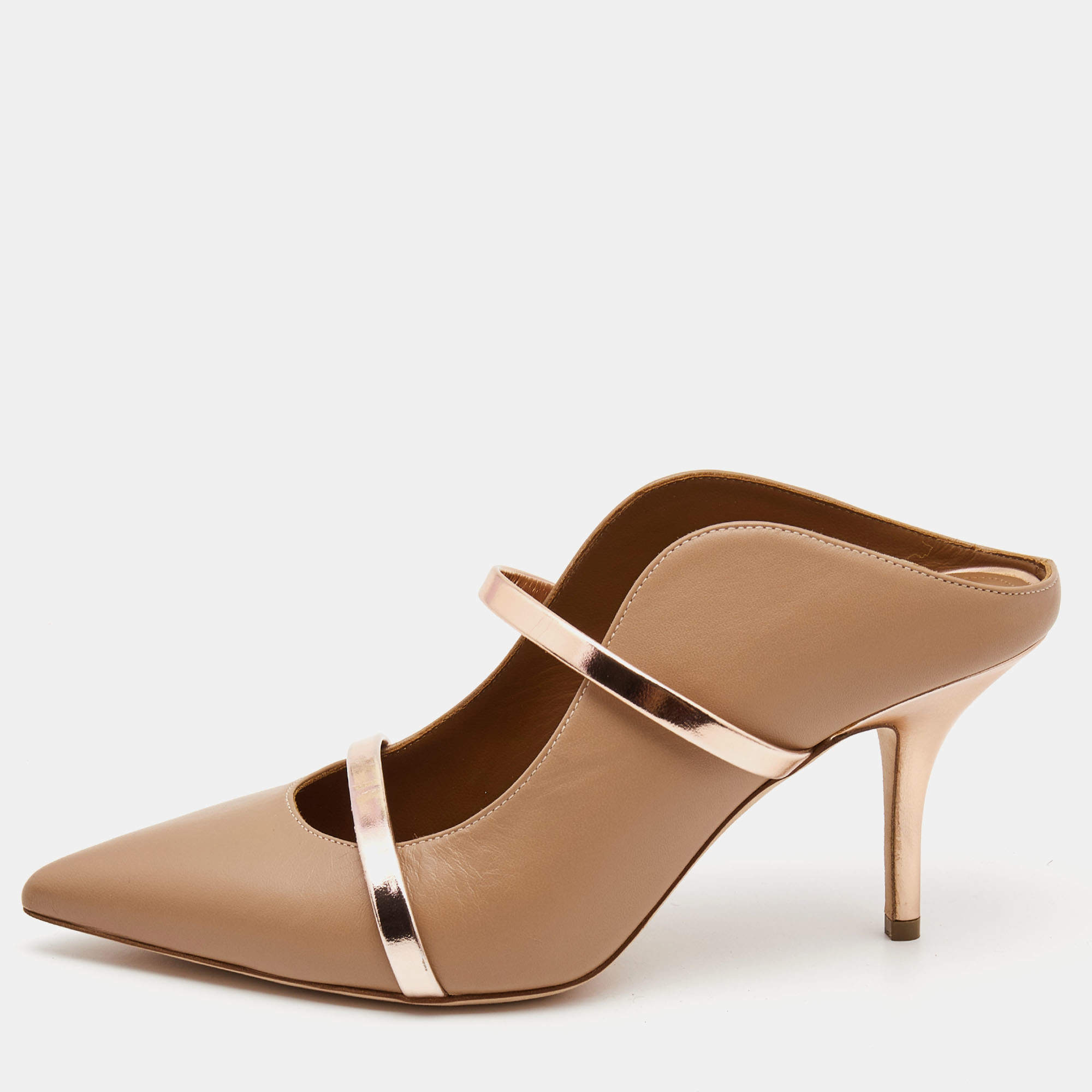Pre Owned Malone Souliers Beige Leather Maureen Mules Size 38