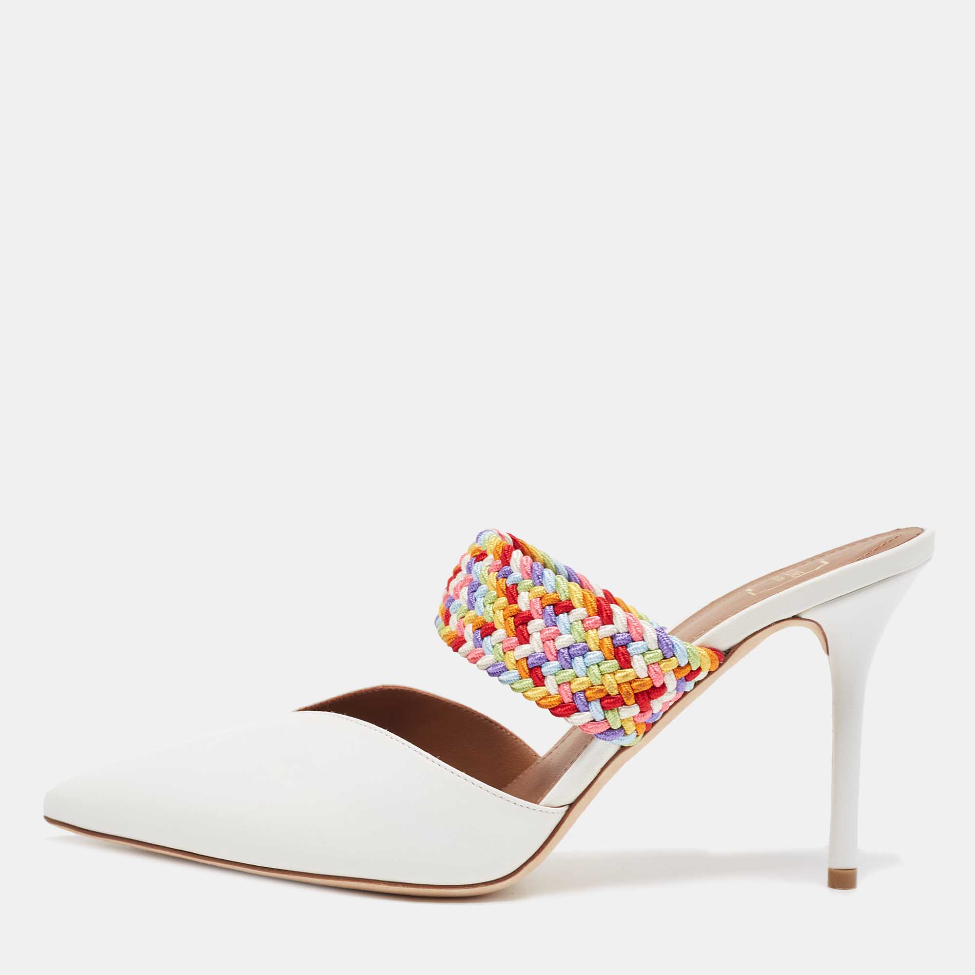 Malone Souliers White/Multicolor Leather and Woven Fabric Maisie Mules Size 39