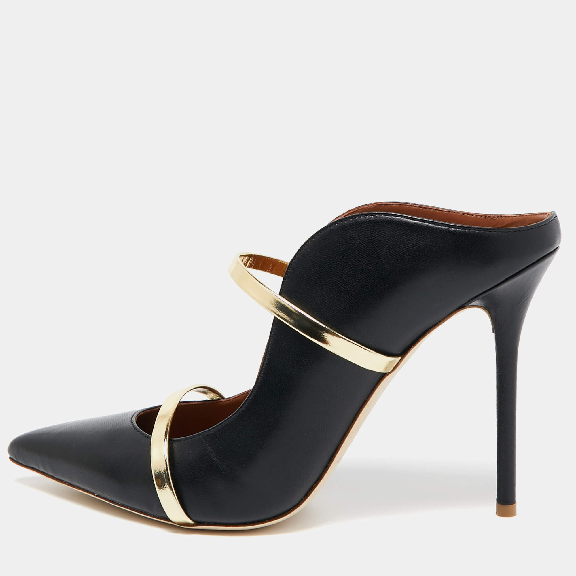Pre Owned Malone Souliers Black/Gold Leather Maureen Mules Size 41