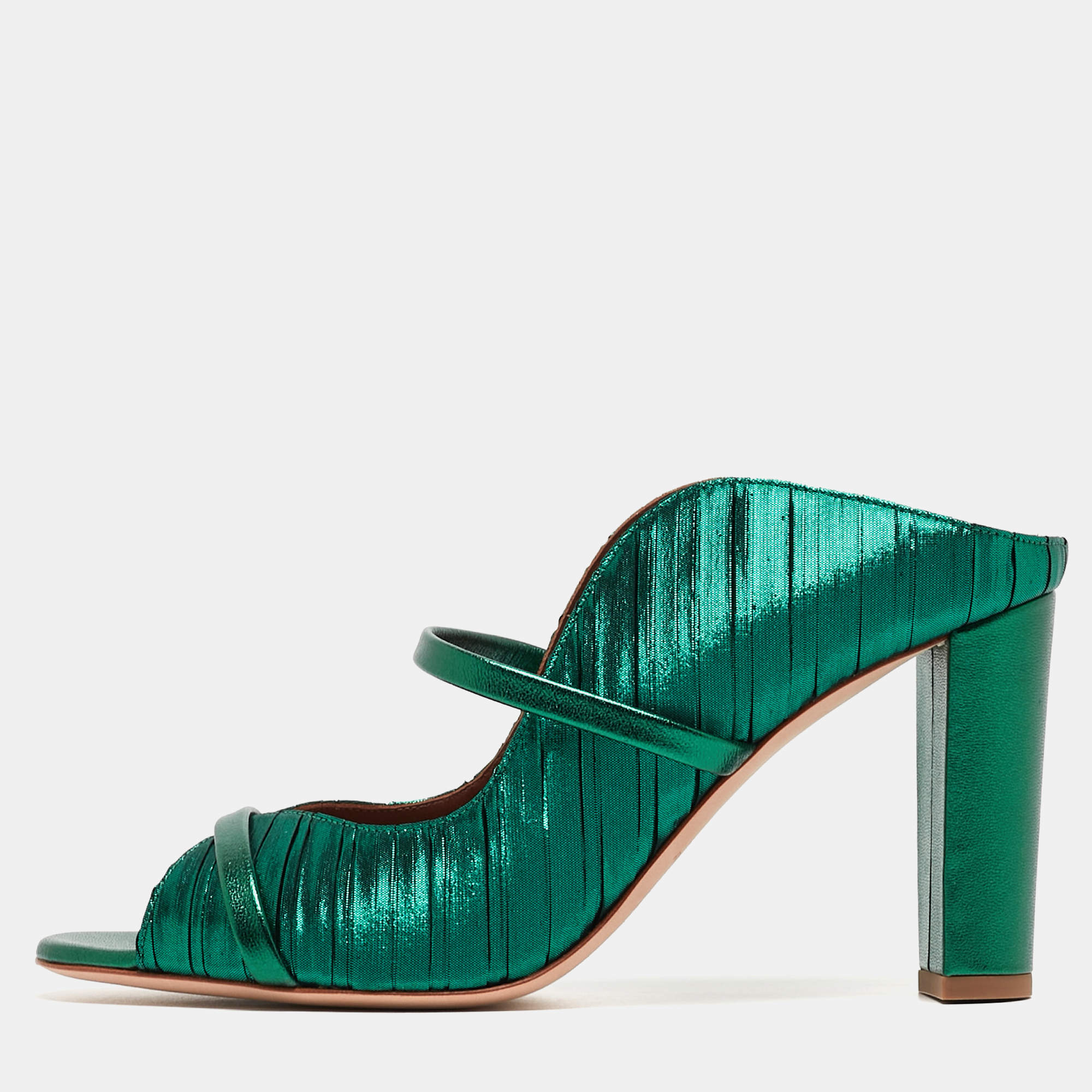Pre Owned Malone Souliers Green Pleated Satin Norah Mules Size 40.5