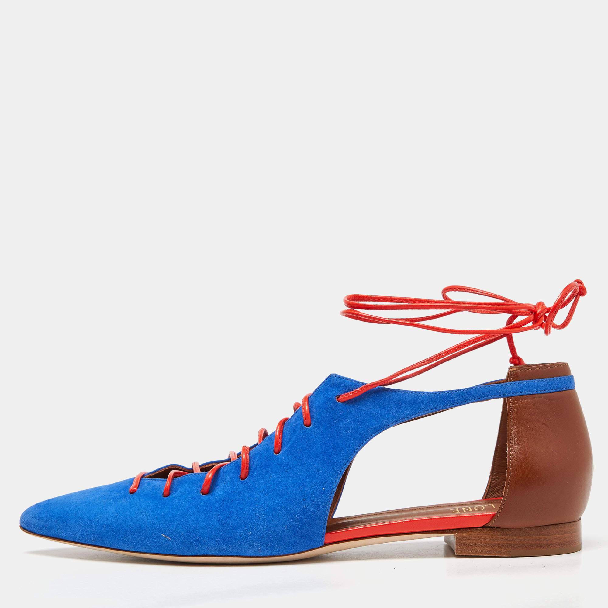 Pre Owned Malone Souliers Blue/Brown Suede and Leather Montana Flats Size 40