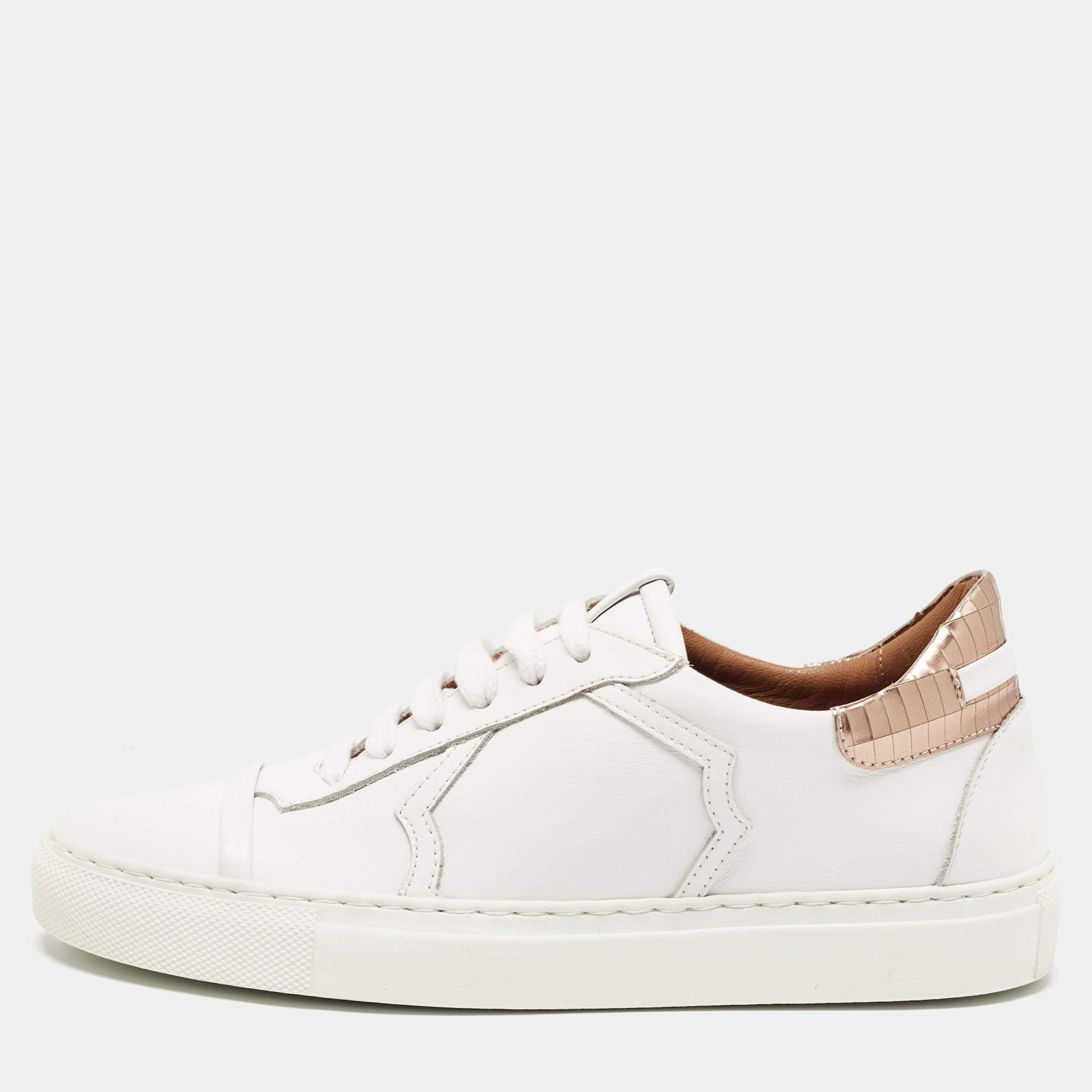 Pre Owned Malone Souliers White/Rose Gold Leather Musa Sneakers Size 36