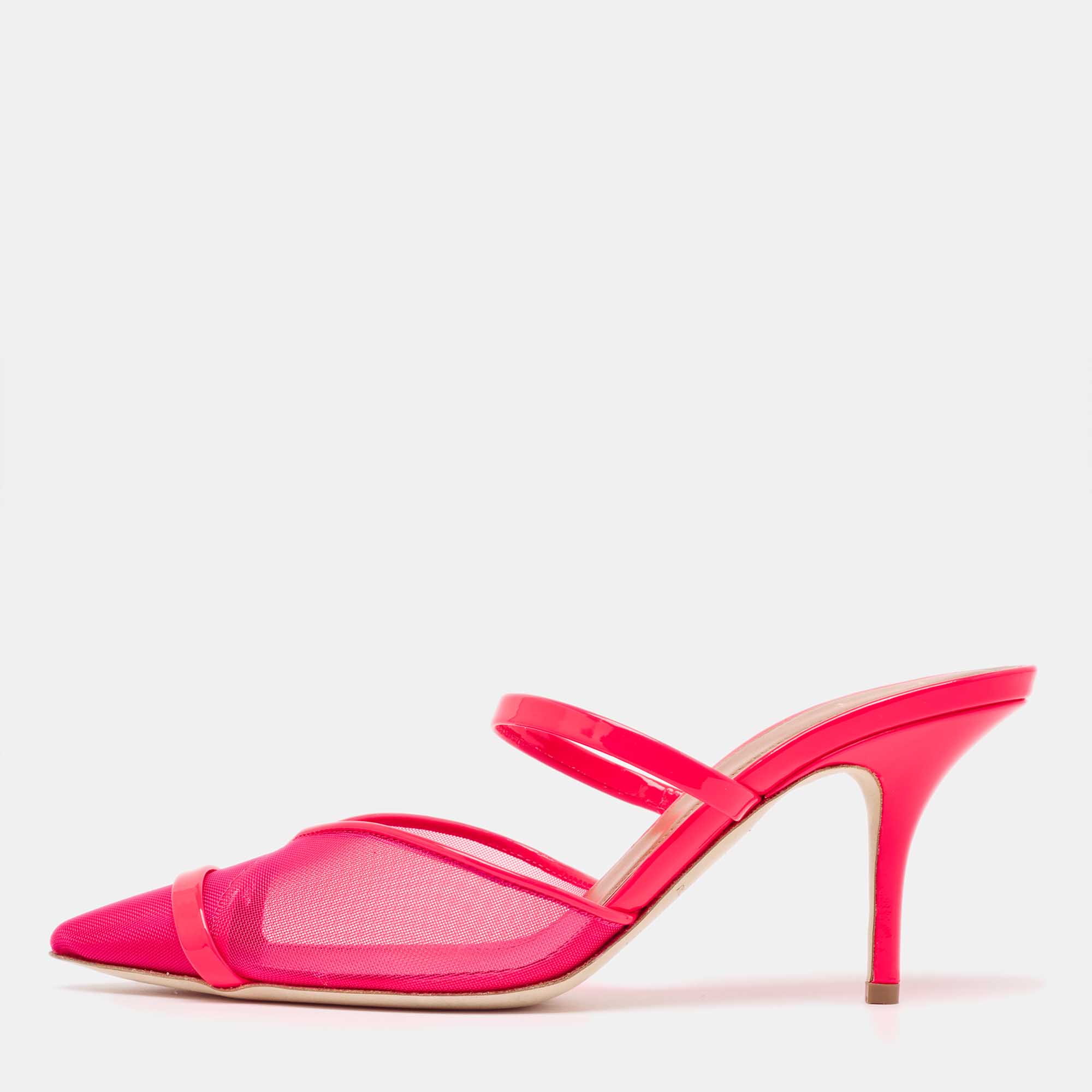 Malone Souliers Neon Pink Mesh and Patent Leather Clio Mules Size 39