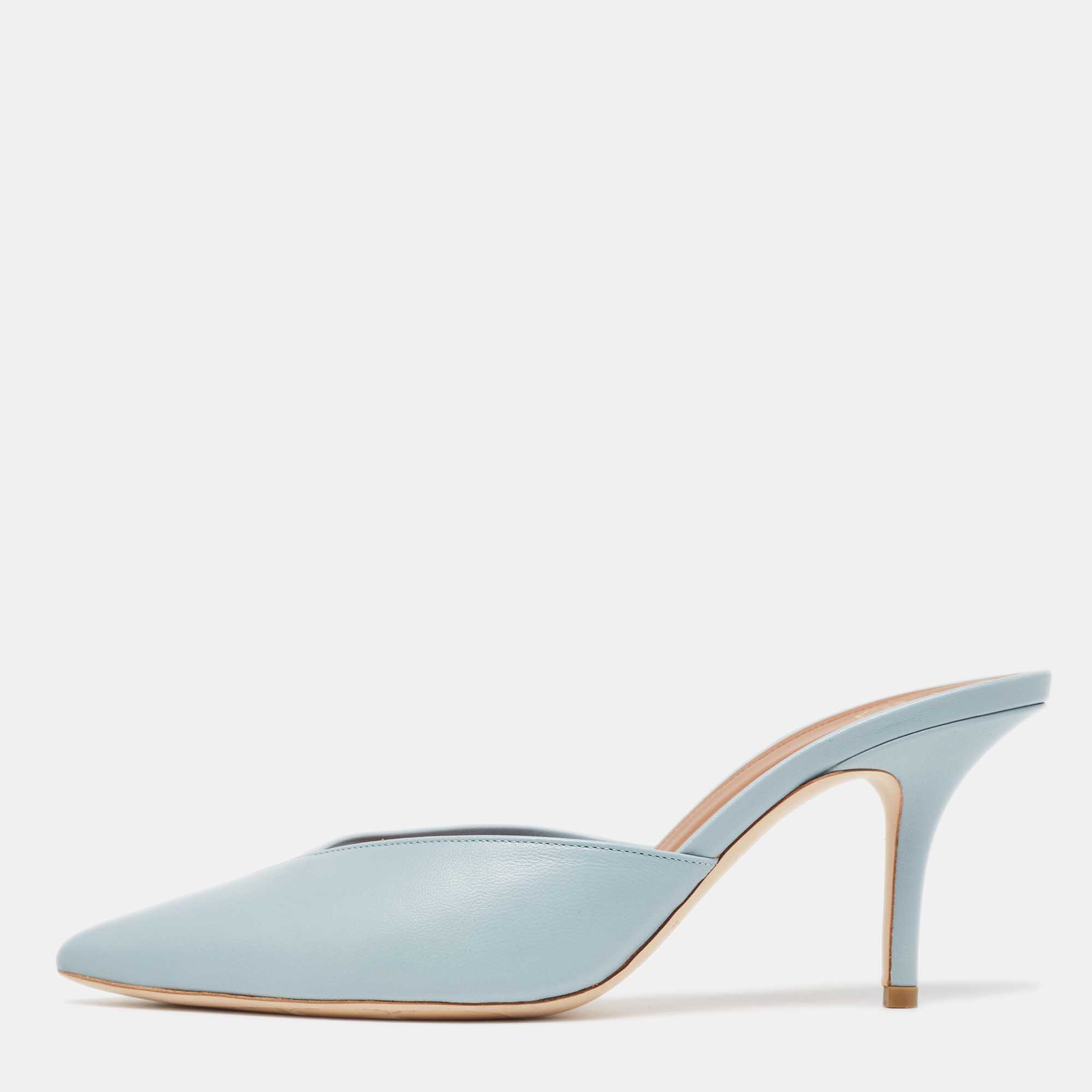 Pre Owned Malone Souliers Light Blue Leather and Mesh Heel Mules Size 39