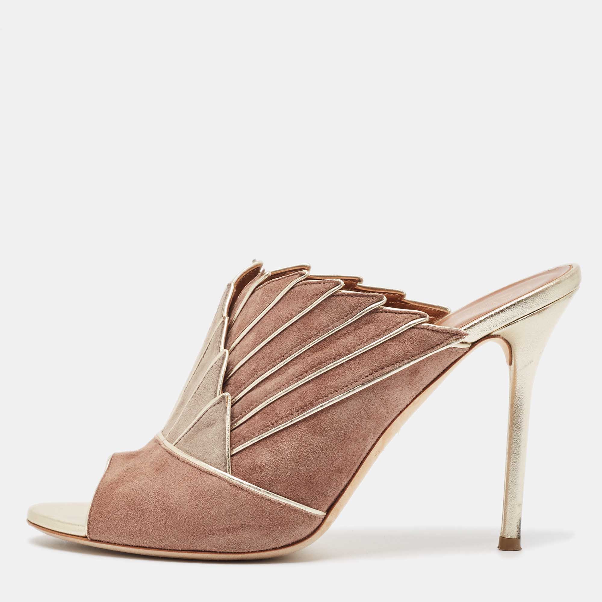 Pre Owned Malone Souliers Grey/Brown Suede Donna Slide Sandals Size 39