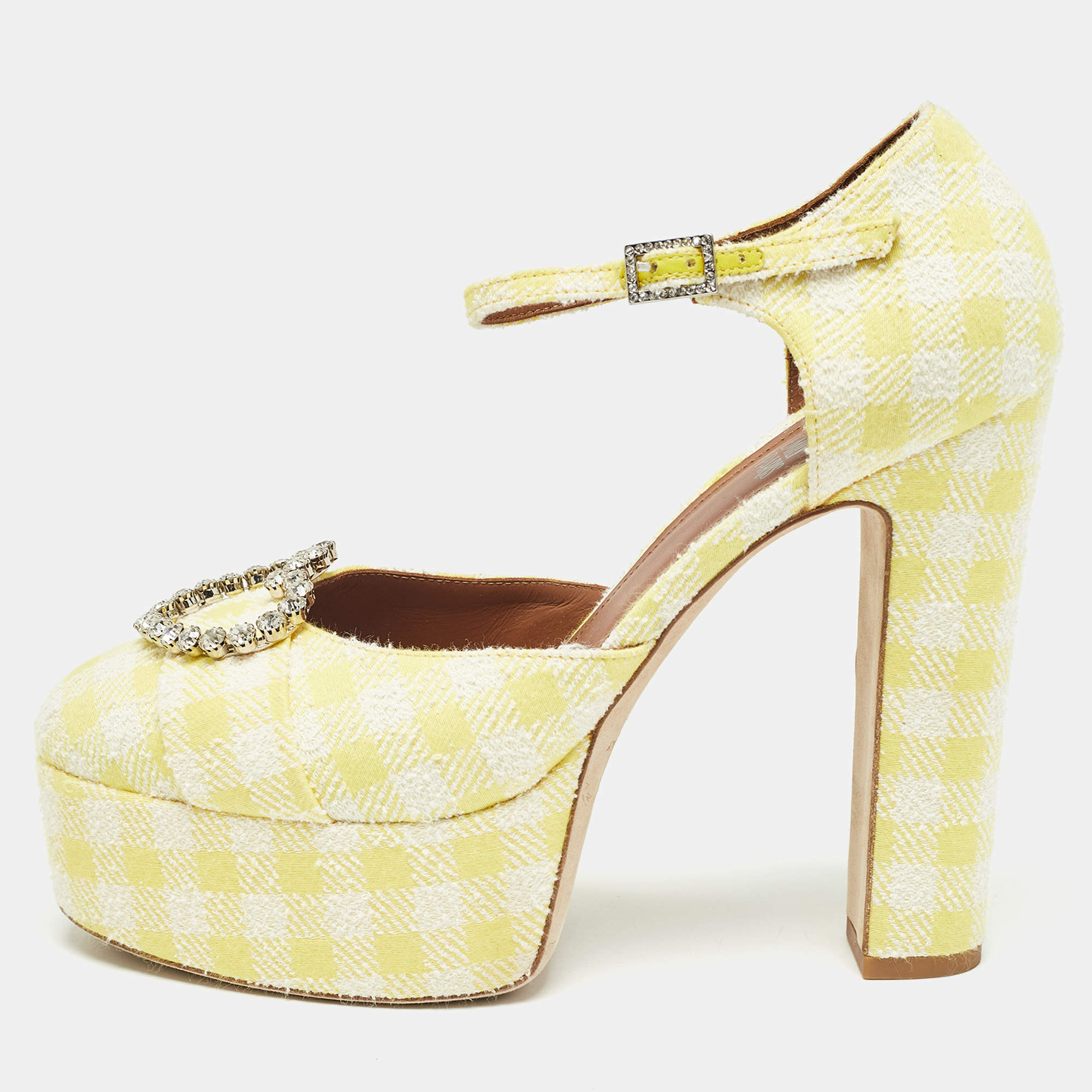Malone Souliers Yellow/White Fabric Crystal Embellished Ankle Strap Sandals Size 40