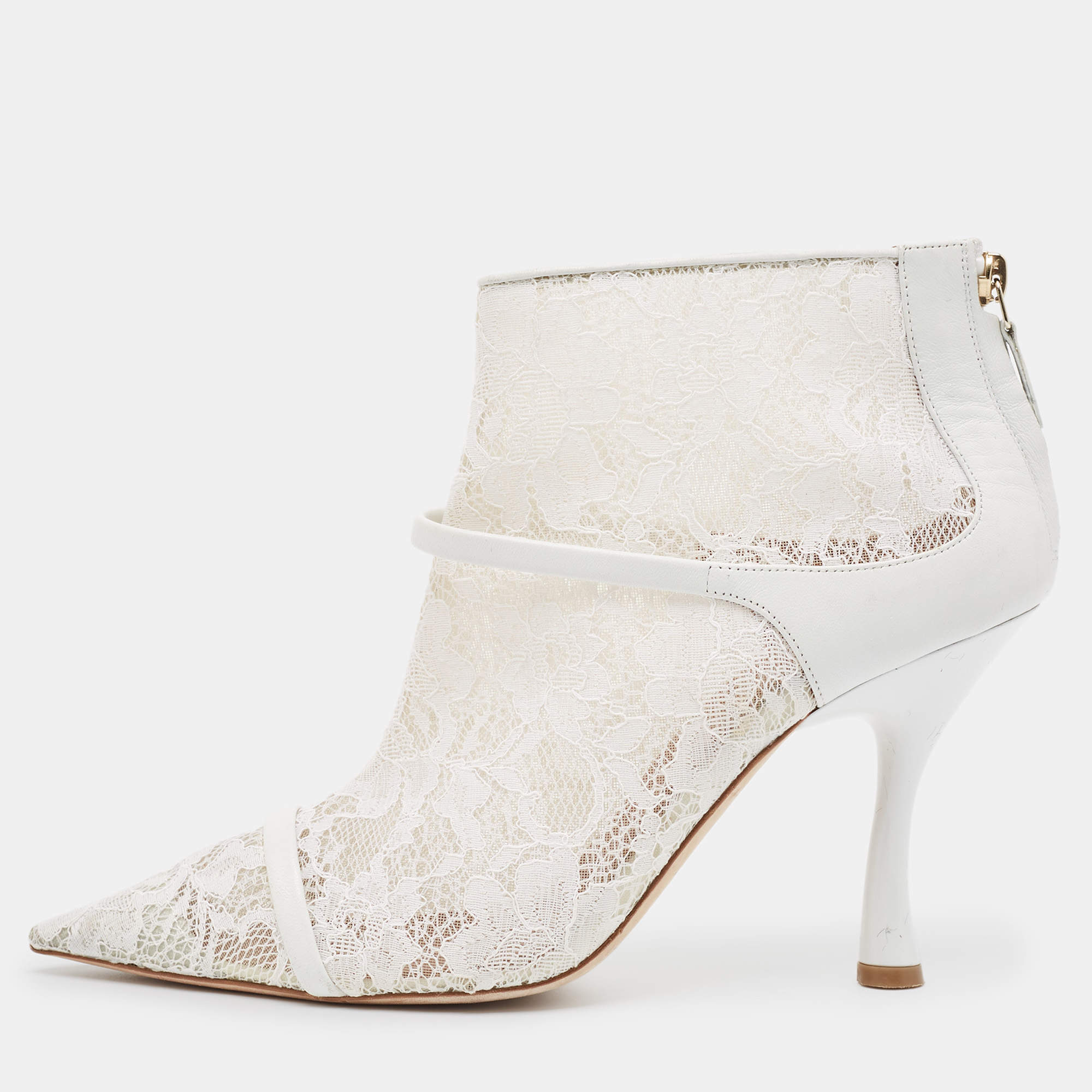 Pre Owned Malone Souliers White Lace and Leather Ankle Boots Size 40