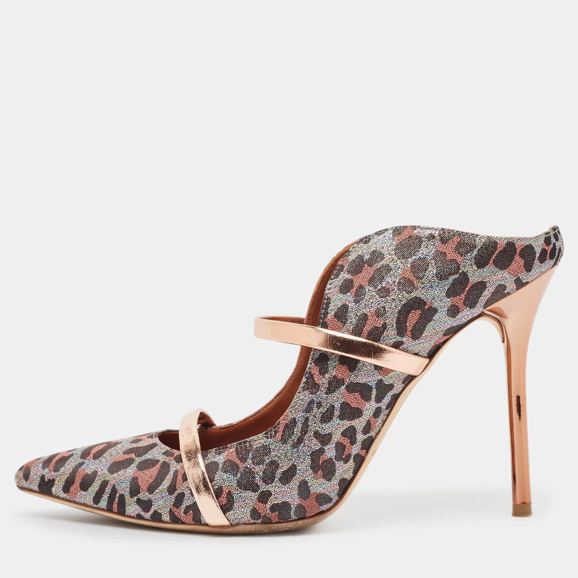 Pre Owned Malone Souliers Multicolor Canvas and Leather Maureen Mules Size 38.5