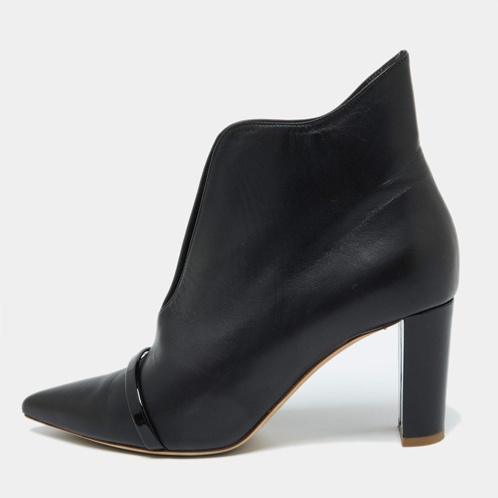 Pre Owned Malone Souliers Black Leather and Patent Clara Ankle Boots Size 38