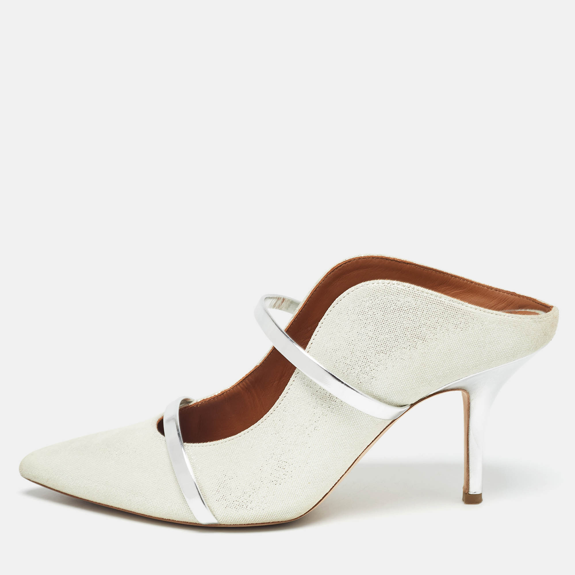 Pre Owned Malone Souliers Silver Nubuck Leather Maureen Pointed Toe Mule Sandals Size 38.5