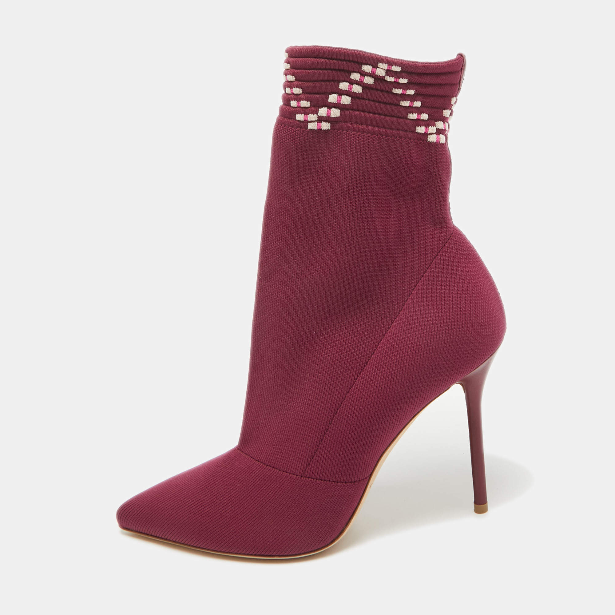 Malone Souliers Burgundy Knit Fabric Ankle Length Boots Size 39