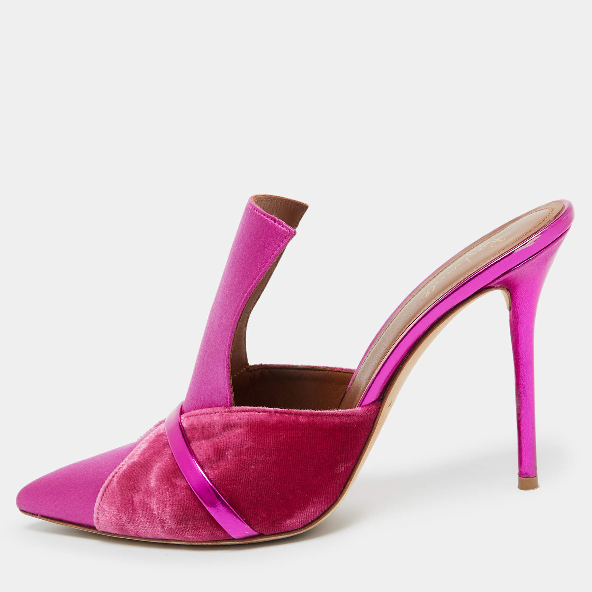 Malone Souliers Pink Satin and Velvet Danielle Mules Size 40.5