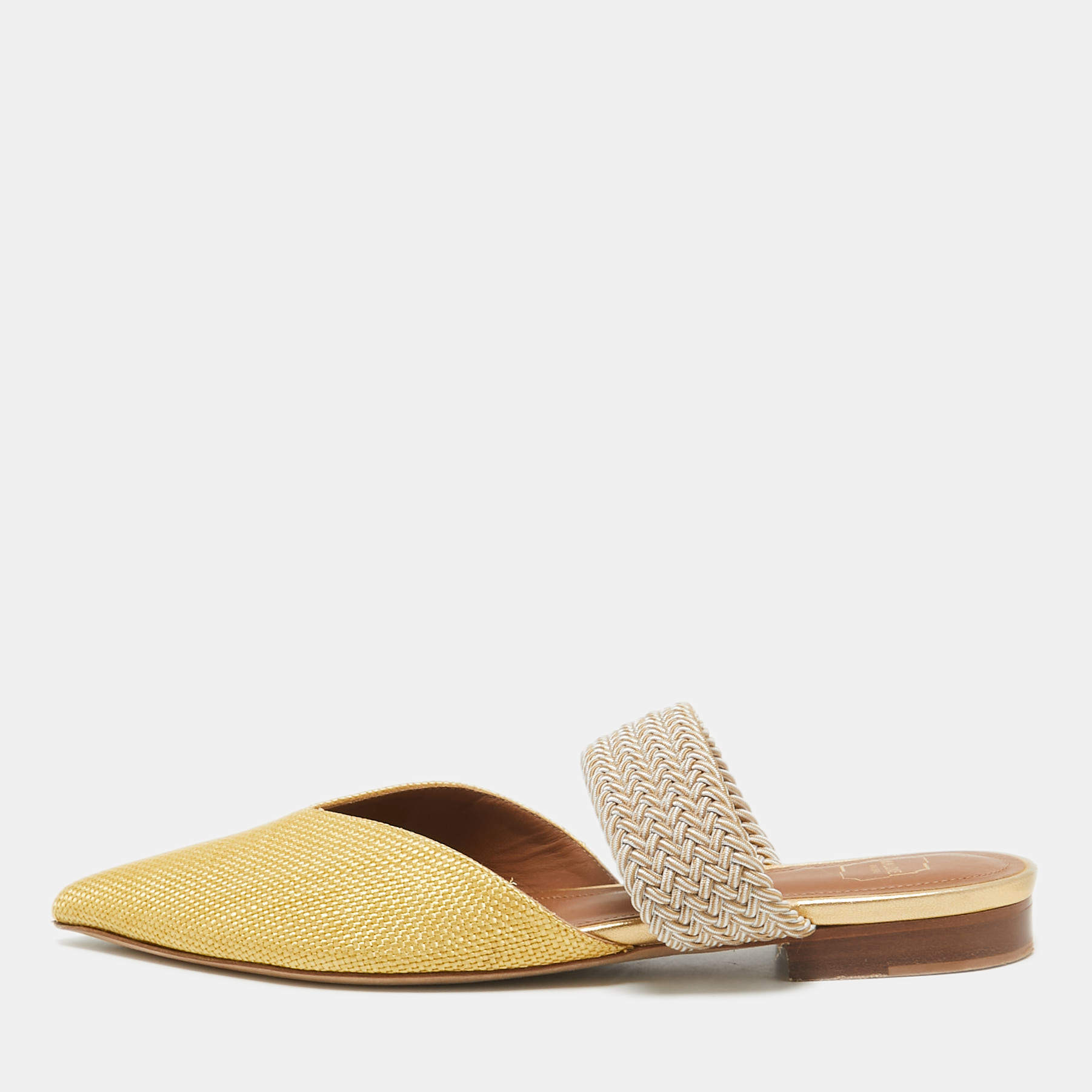 Malone Souliers Yellow Raffia Stretch Band Maisie Flats 36