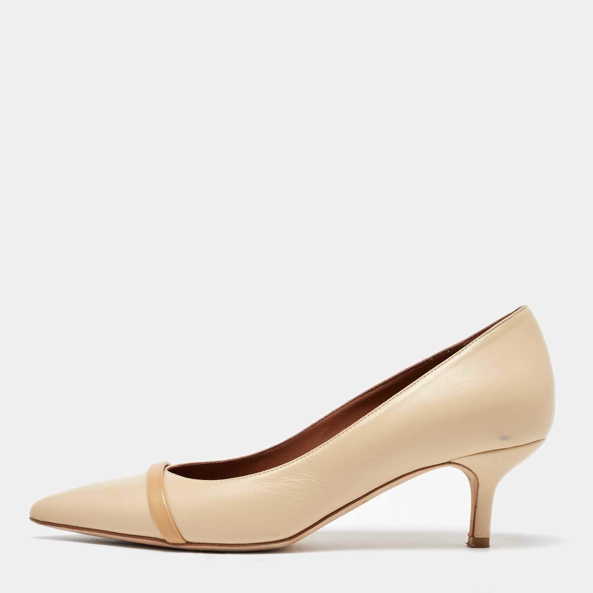 Malone Souliers Cream/Beige Leather Rina Pointed Toe Pumps Size 37