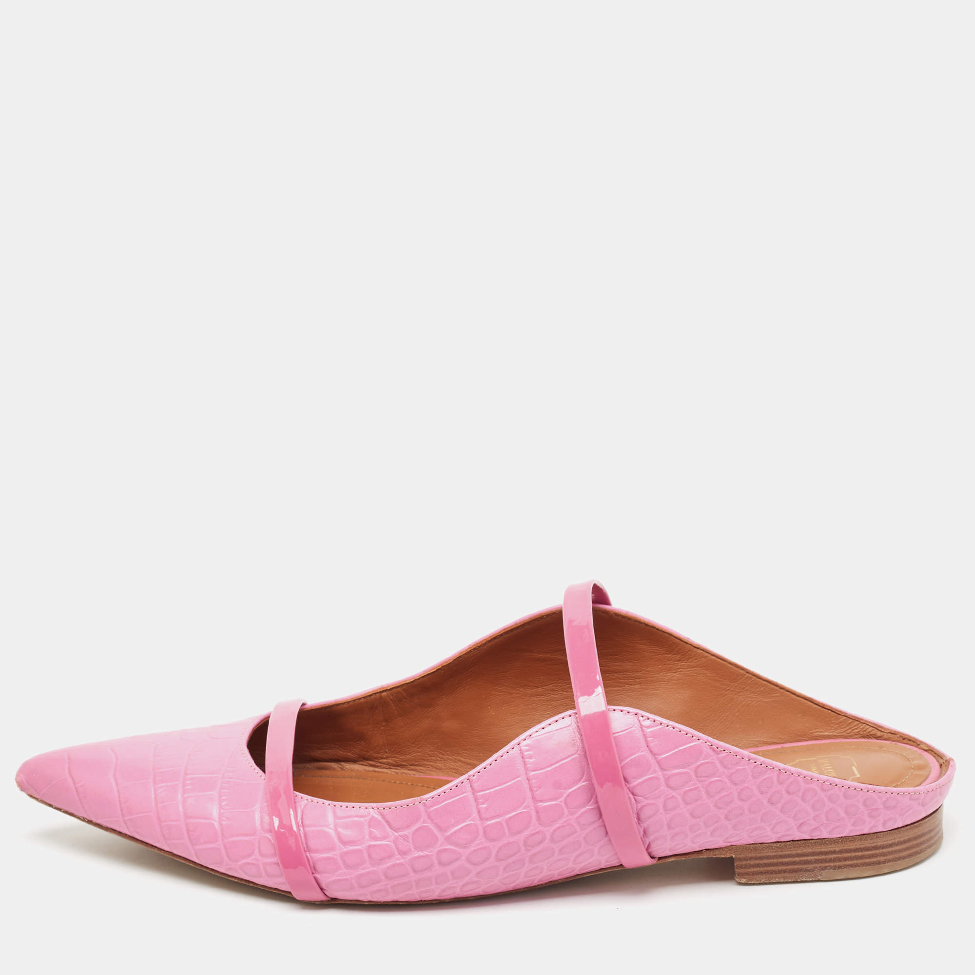Malone Souliers Purple Embossed Crocodile Maureen Flat Mules Size 42