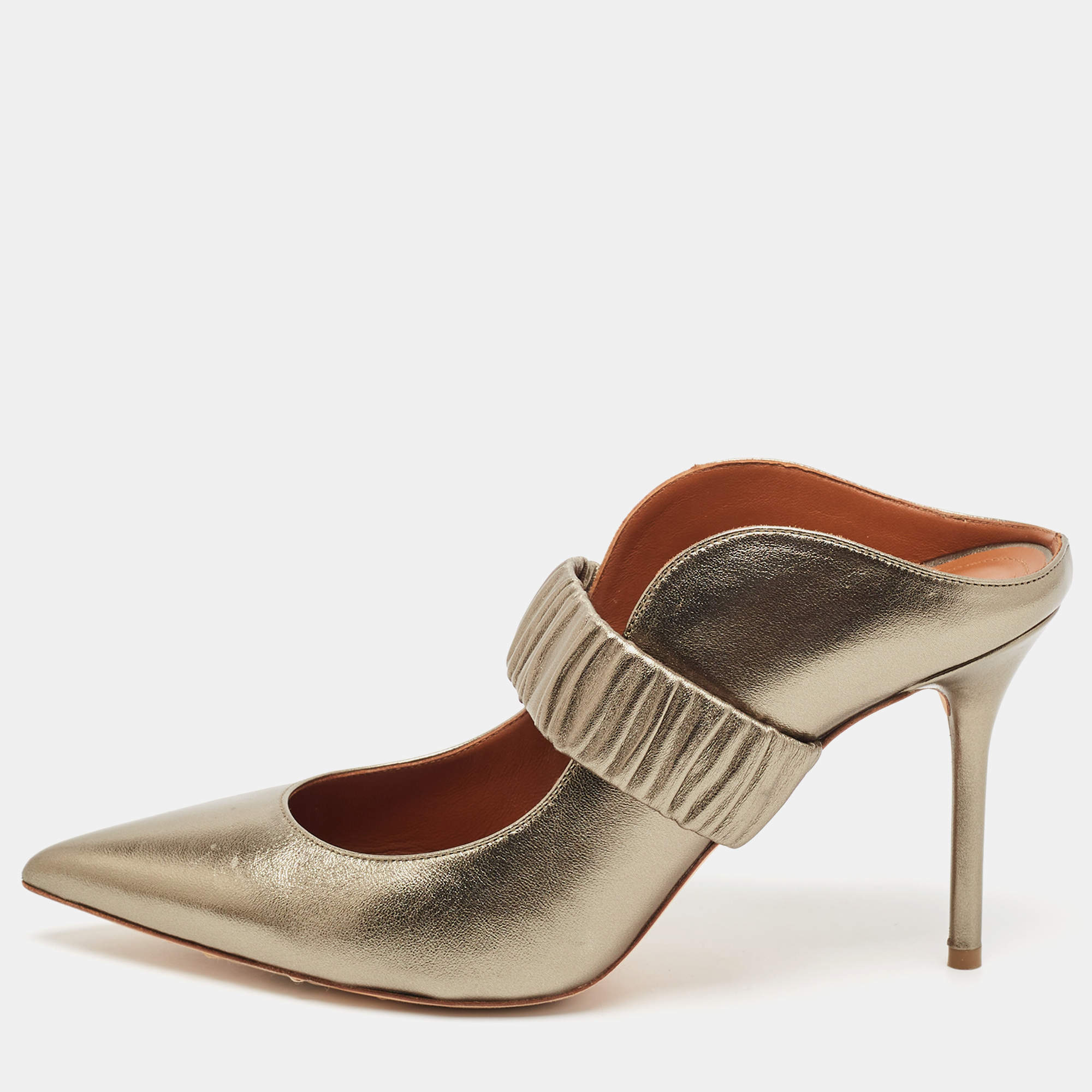 Pre Owned Malone Souliers Metallic Leather Maureen Mules Size 40.5