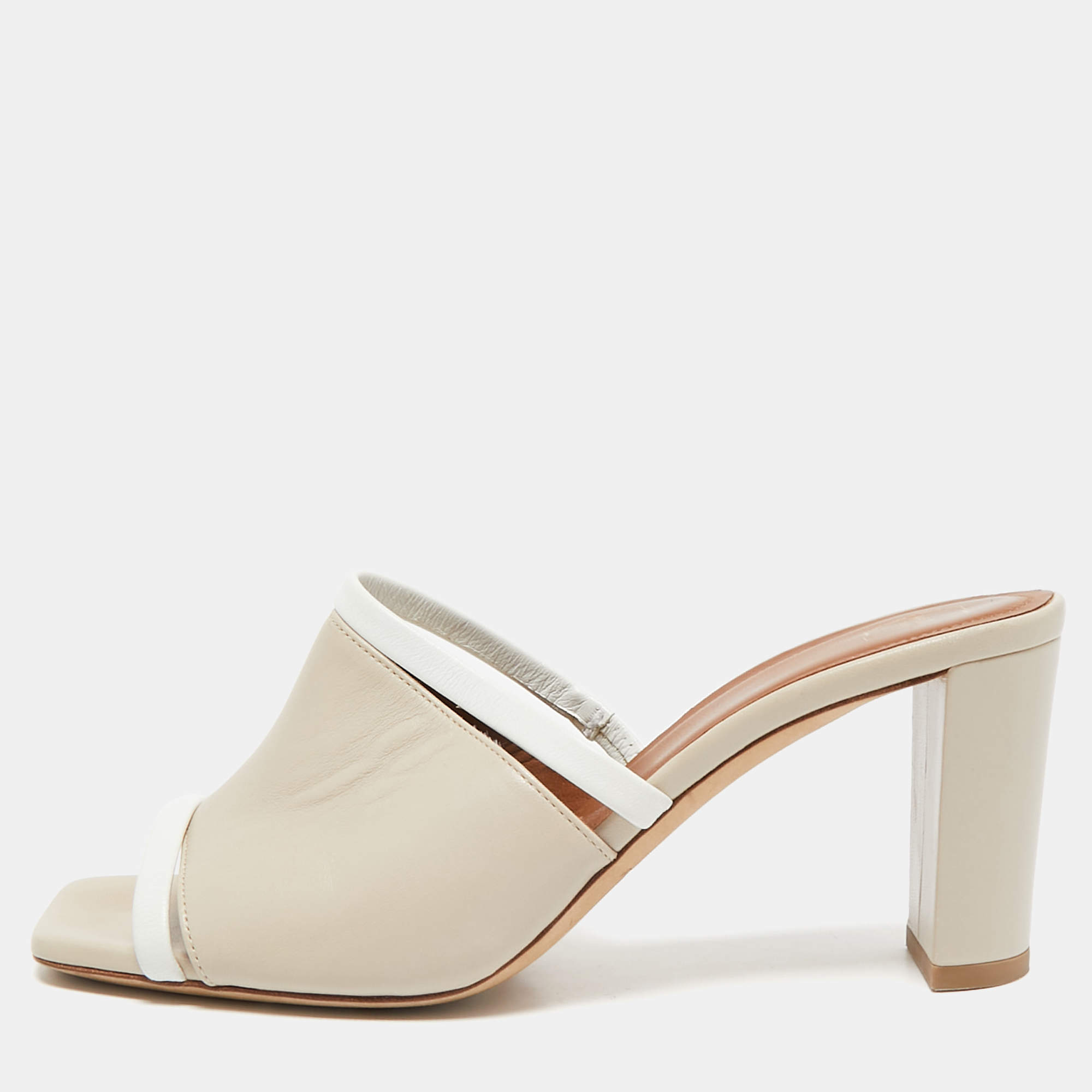 Pre Owned Malone Souliers Cream/White Leather Laney Slide Mules Size 37