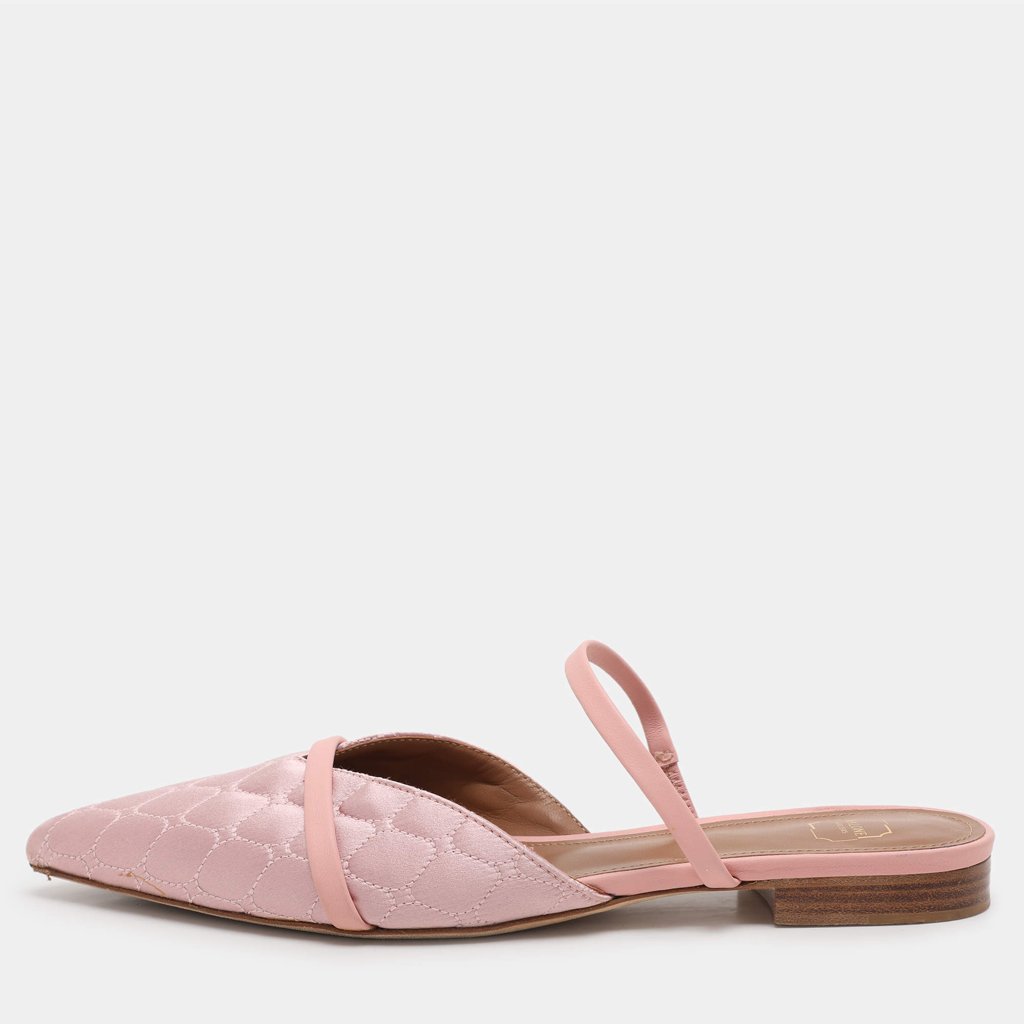Malone Souliers Beige Leather and Satin Frankie Mules Size 38.5