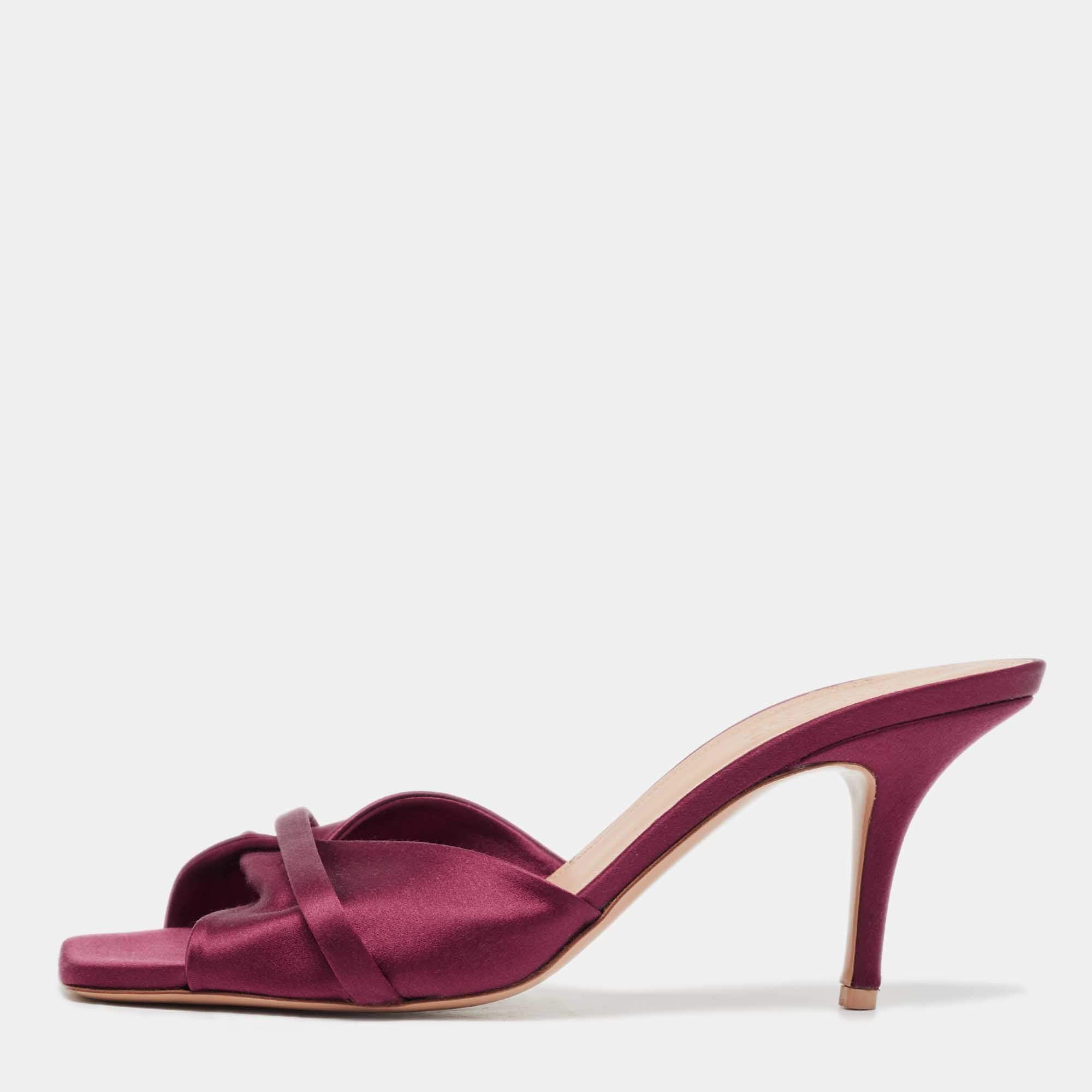 Pre Owned Malone Souliers Burgundy Satin Slide Sandals Size 39