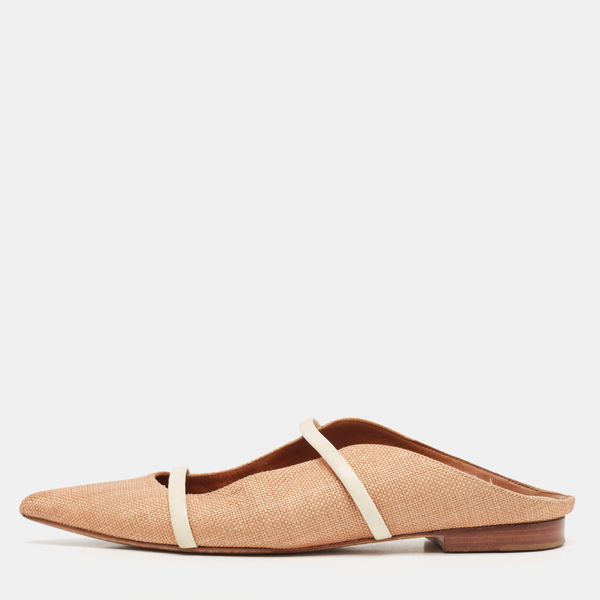Malone Souliers Brown/Cream Raffia Maureen Flat Mules Size 39