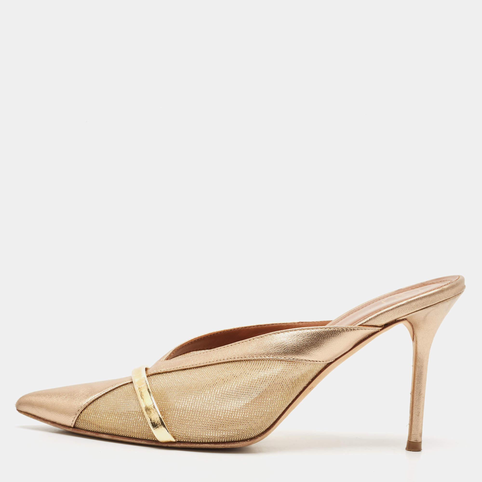 Malone Souliers Metallic Gold/Bronze Mesh and Leather Bobbi Mules Size 38