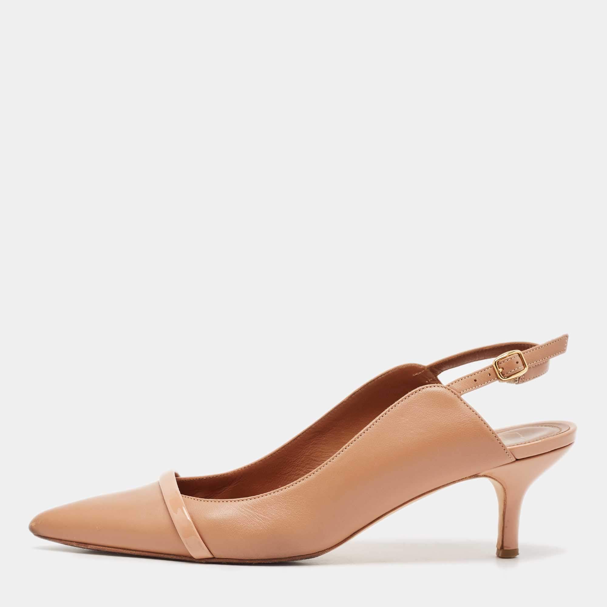 Pre Owned Malone Souliers Dusty Pink Leather Marion Slingback Pumps Size 39.5