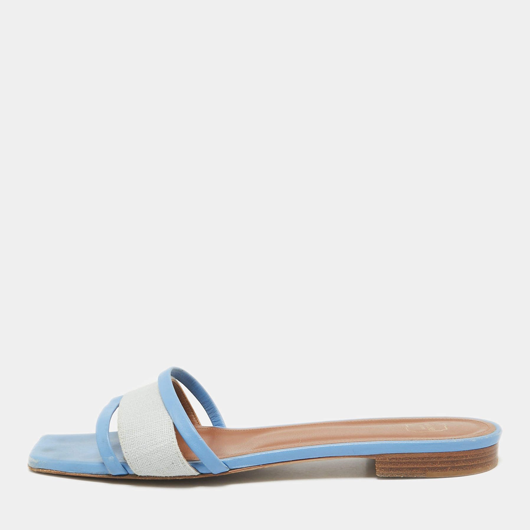 Malone Souliers Grey/Blue Leather And Fabric Demi Flat Slides Size 40