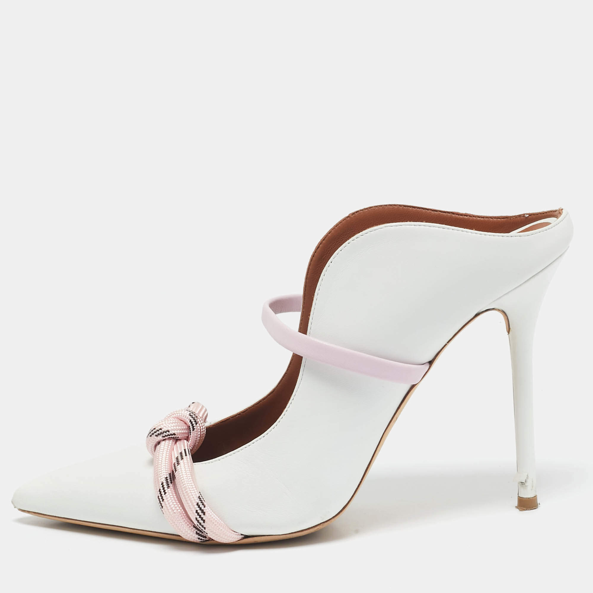 Malone Souliers White/Pink Leather Maureen Mules Size 39.5