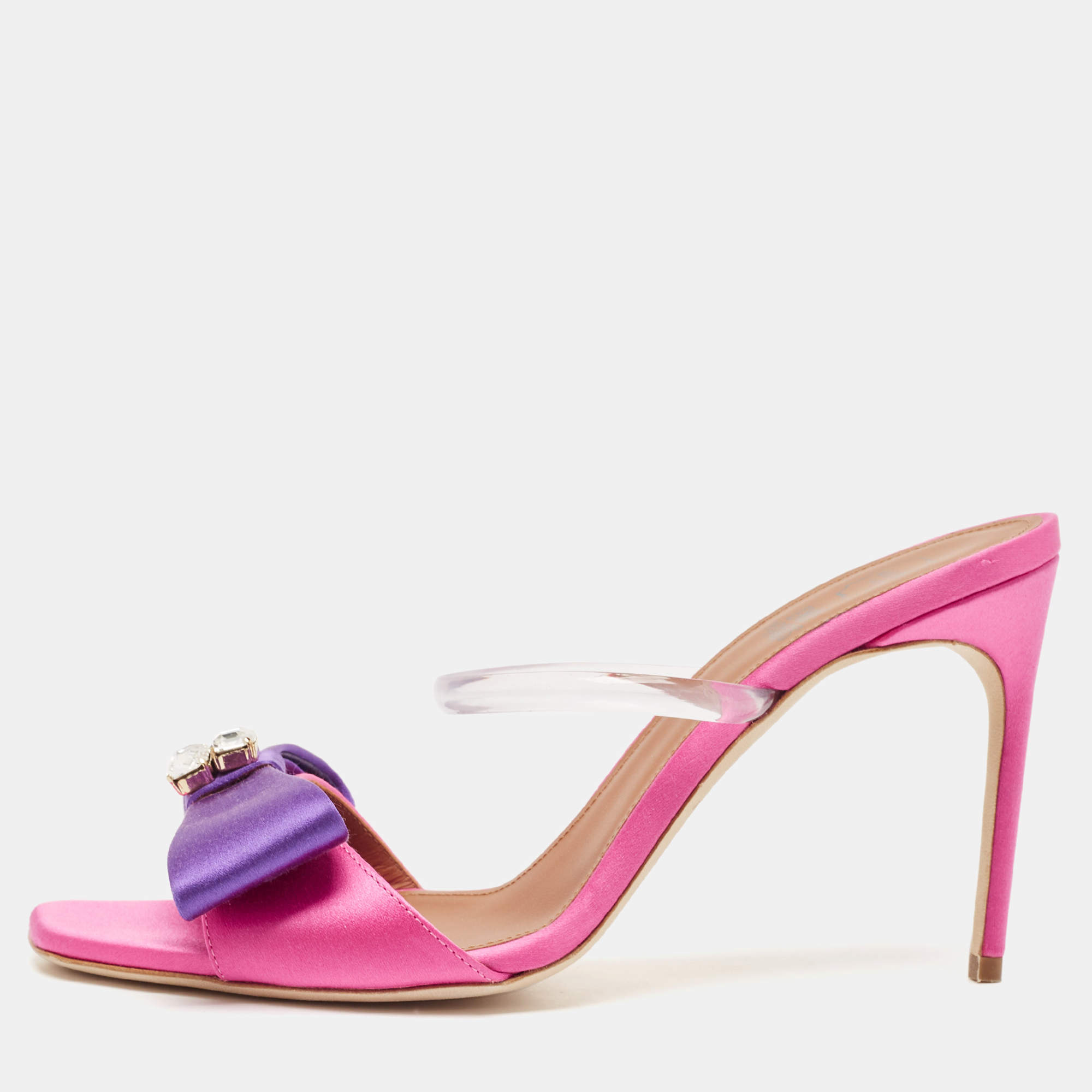 Pre Owned Malone Souliers Purple/Pink Satin Emily Slide Sandals Size 37.5