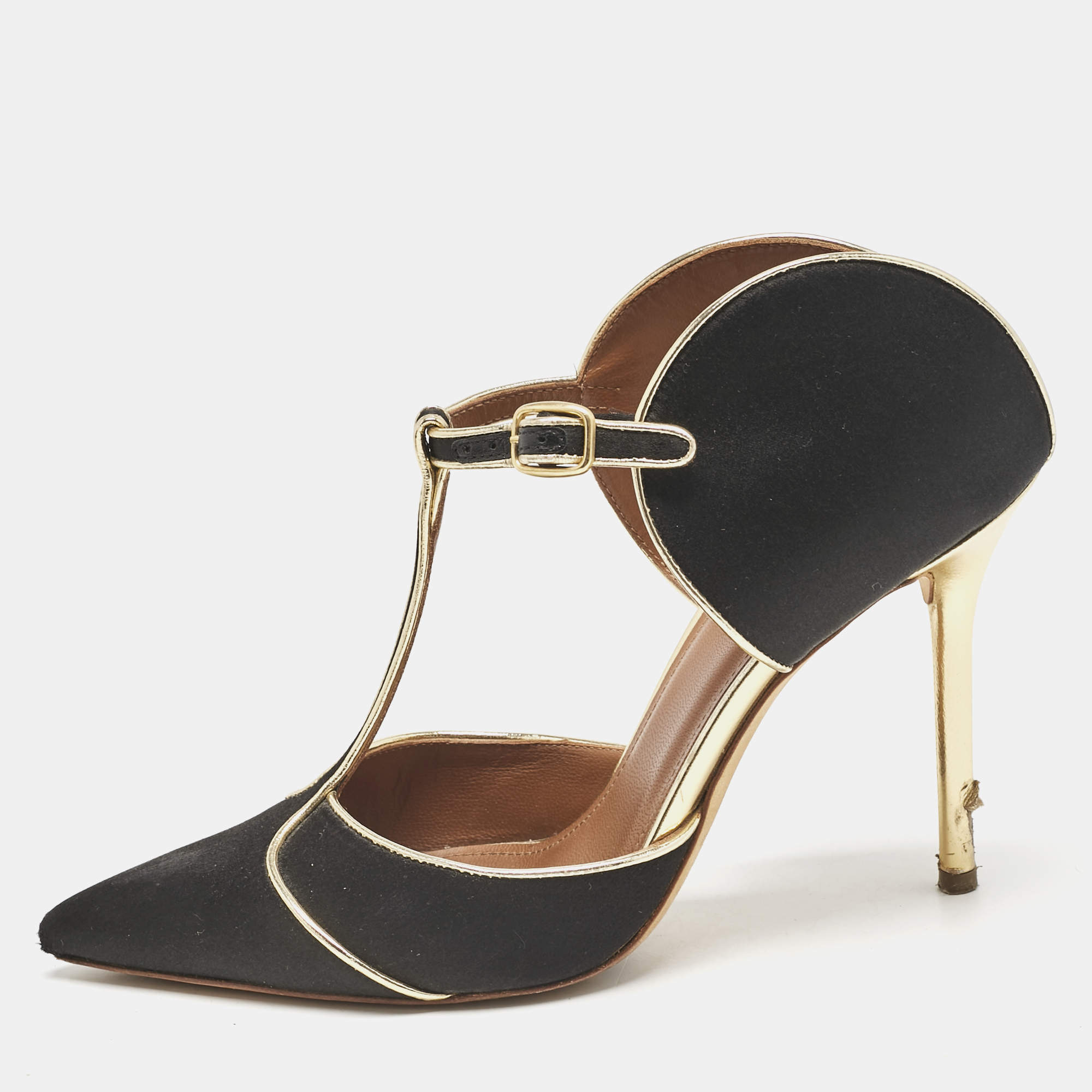 Malone Souliers Black/Gold Satin and Leather Imogen Sandals Size 37