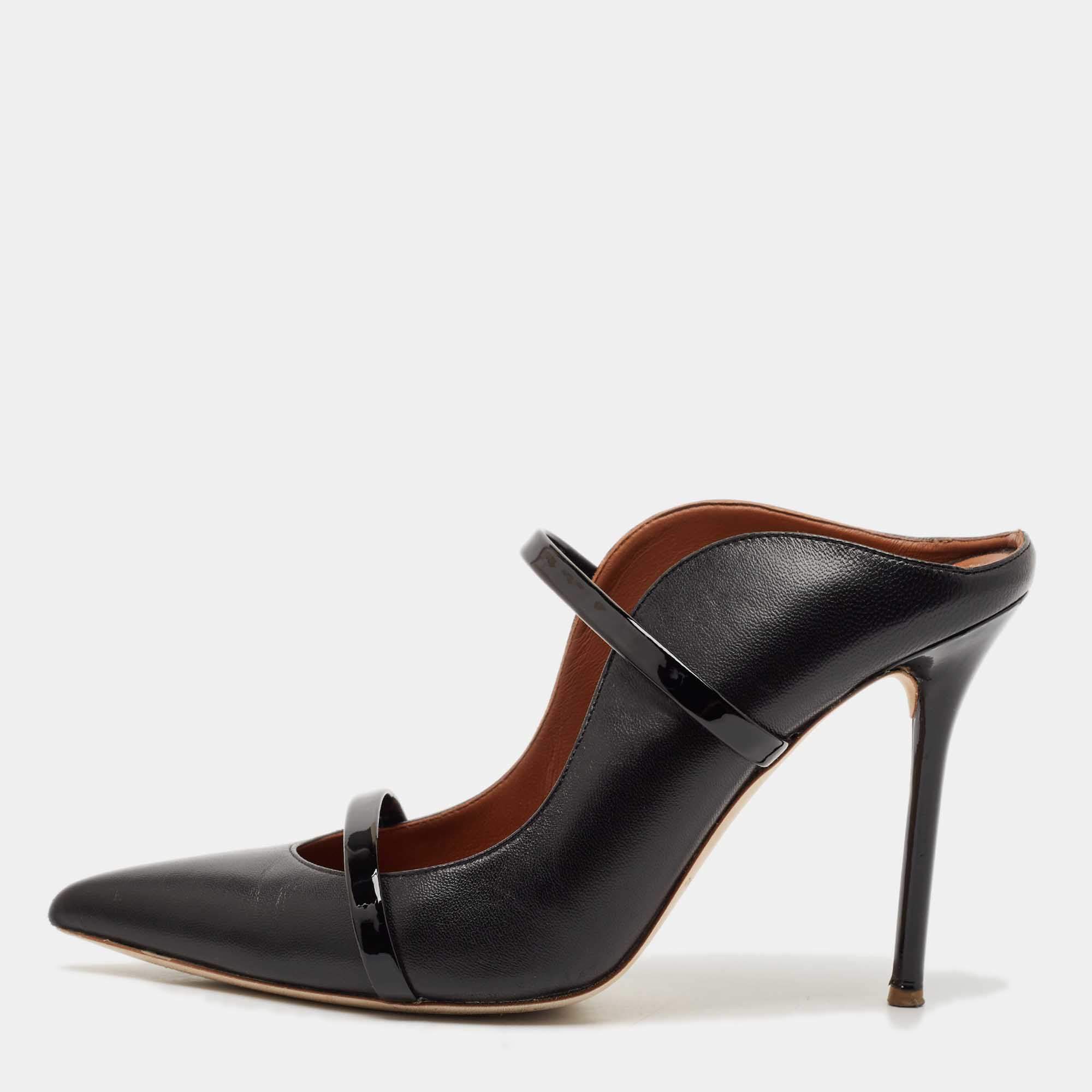 Pre Owned Malone Souliers Black Leather Maureen Pointed Toe Mules Size 40