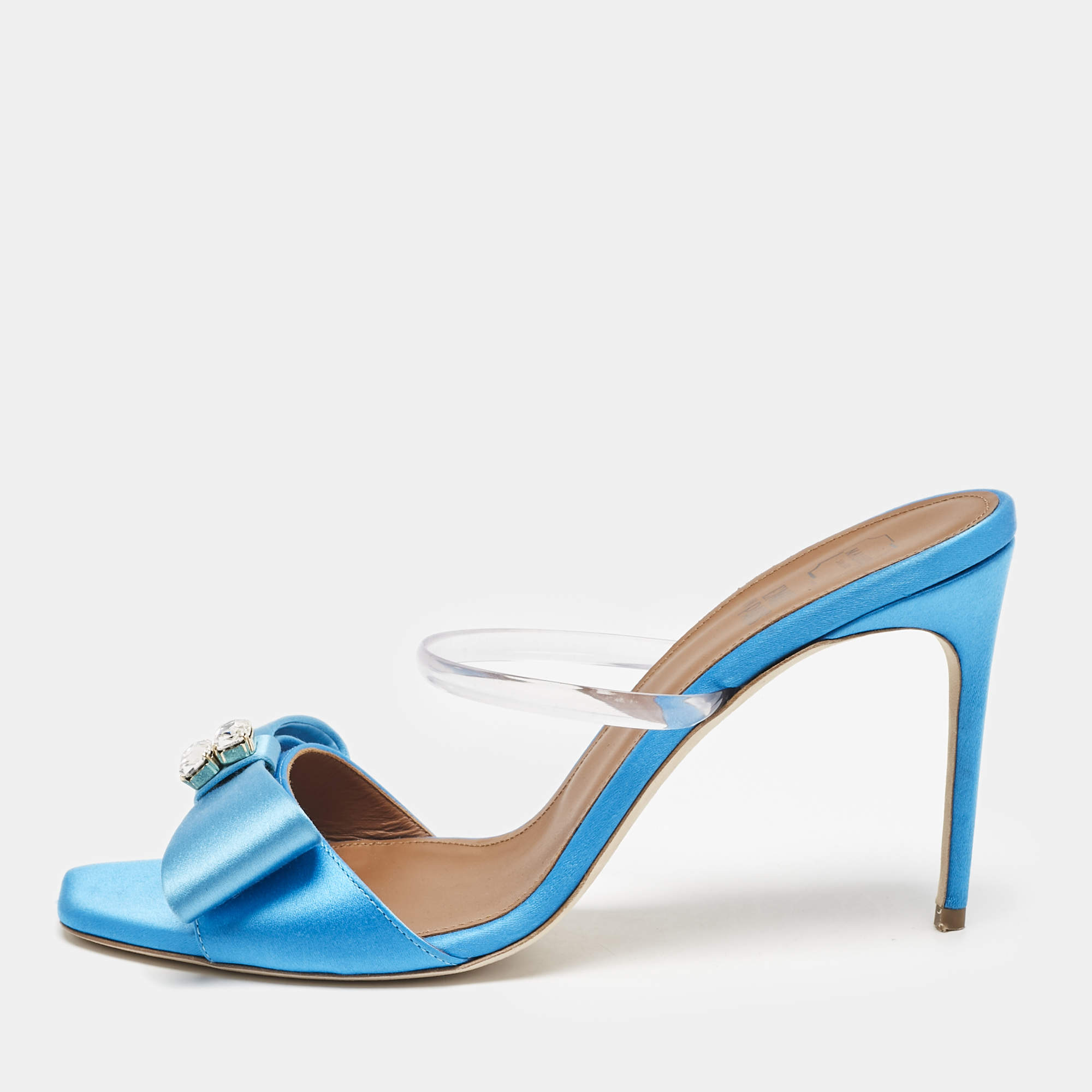 Malone Souliers Blue Satin and Rubber Emily Slide Sandals Size 39.5