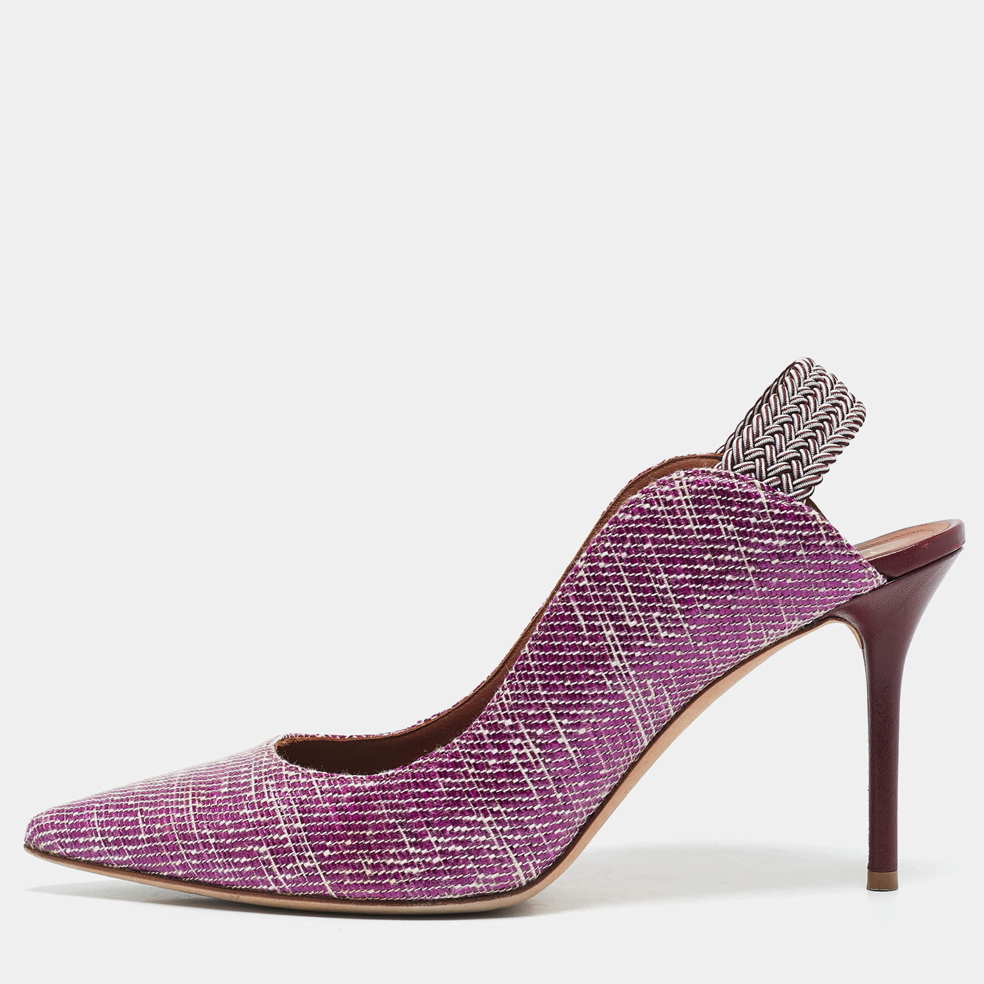 Malone Souliers Purple Raffia Floradita Slingback Pumps Size 41