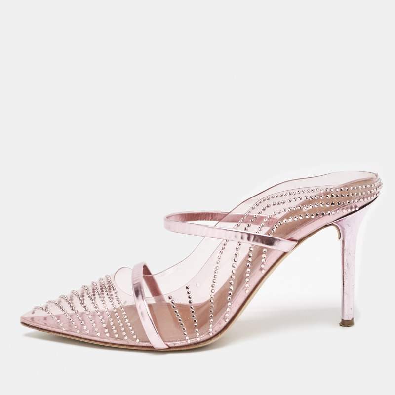Malone Souliers Pink PVC Crystal Embellished Maureen Mules Size 40