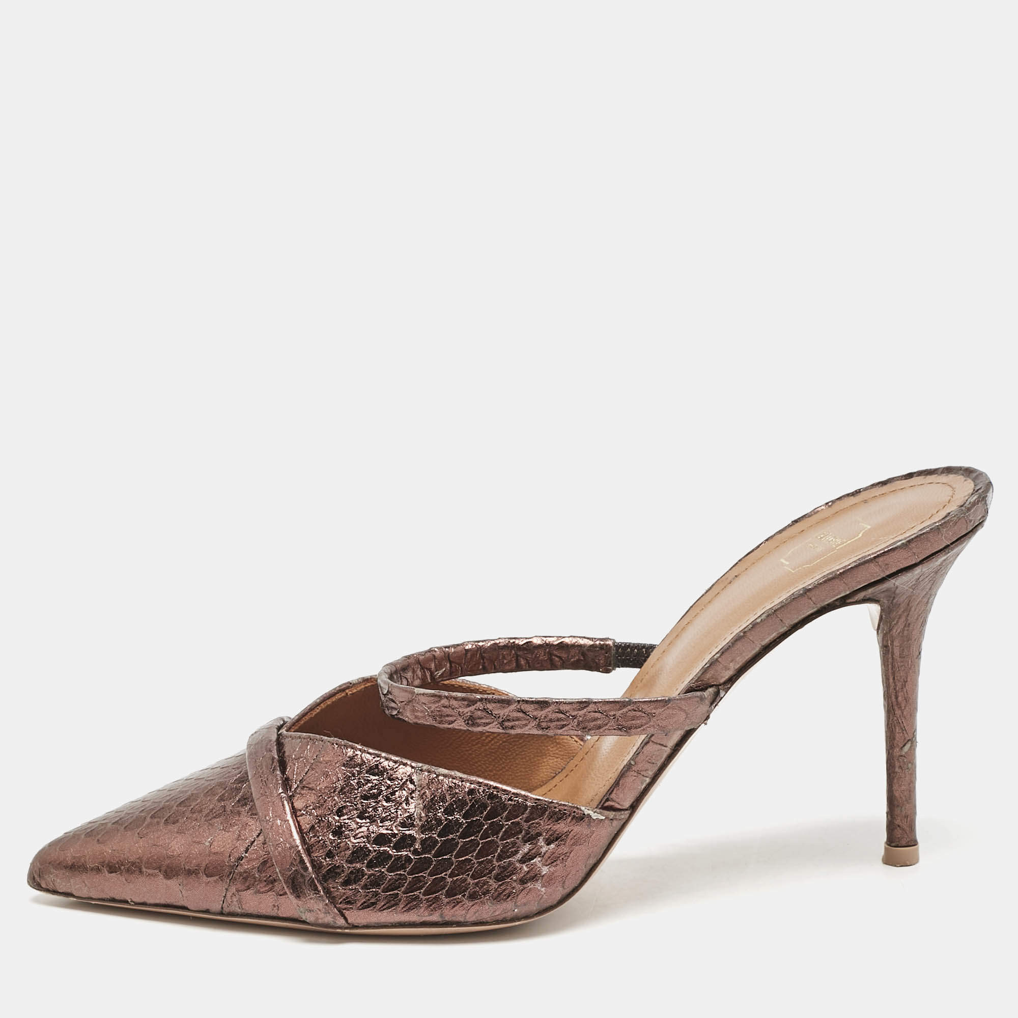 Malone Souliers Metallic Python Embossed Leather Frankie Mules Size 37