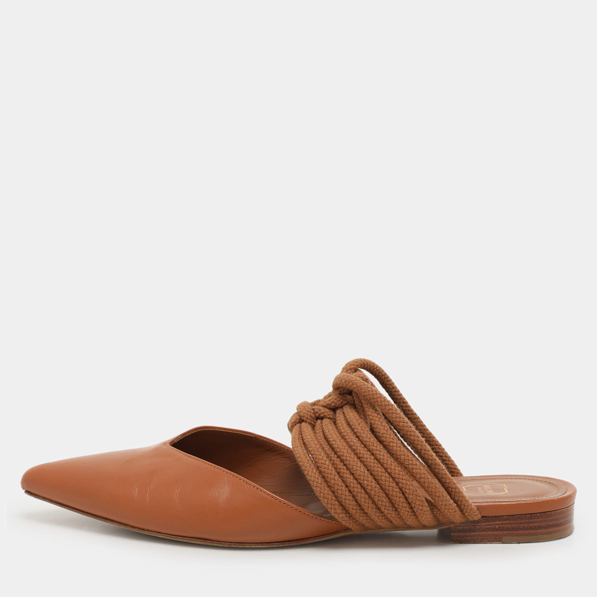 Pre Owned Malone Souliers Brown Leather and Rope Maisie Flats Size 39.5