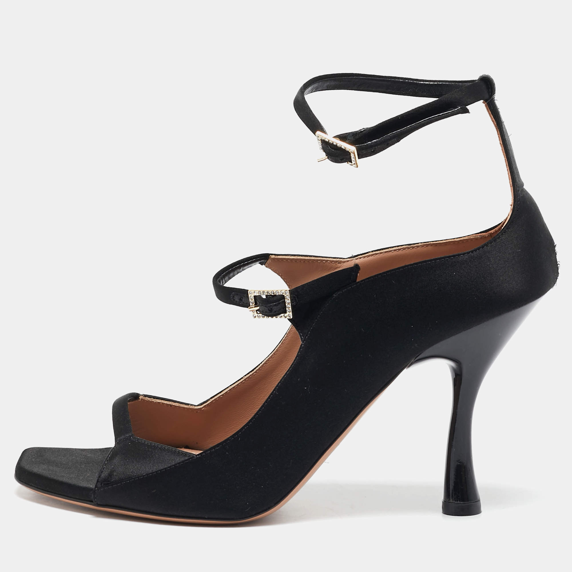 Malone Souliers Black Satin Riley Ankle Strap Sandals Size 40