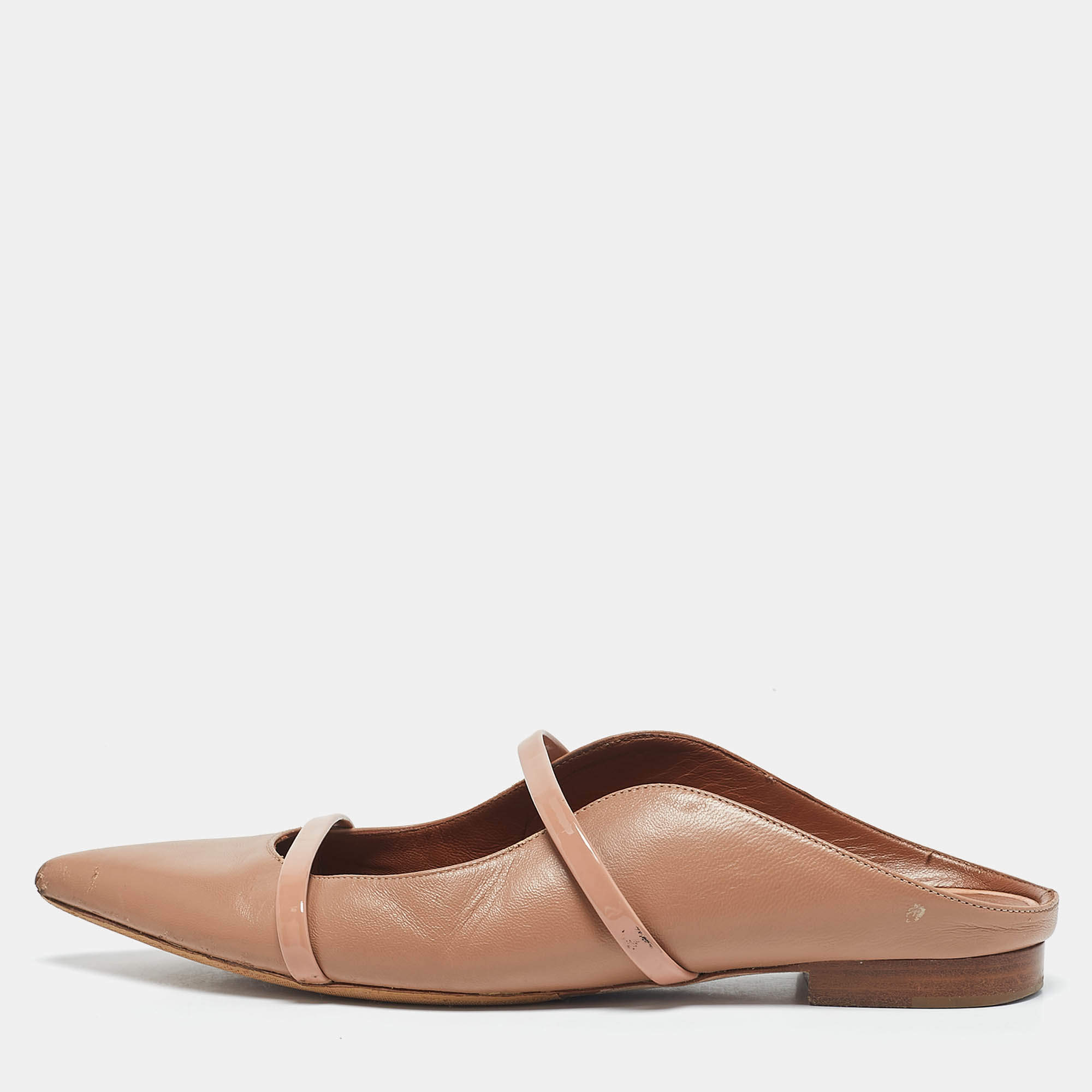 Malone Souliers Beige Leather Maureen Pointed Toe Flat Mules Size 40