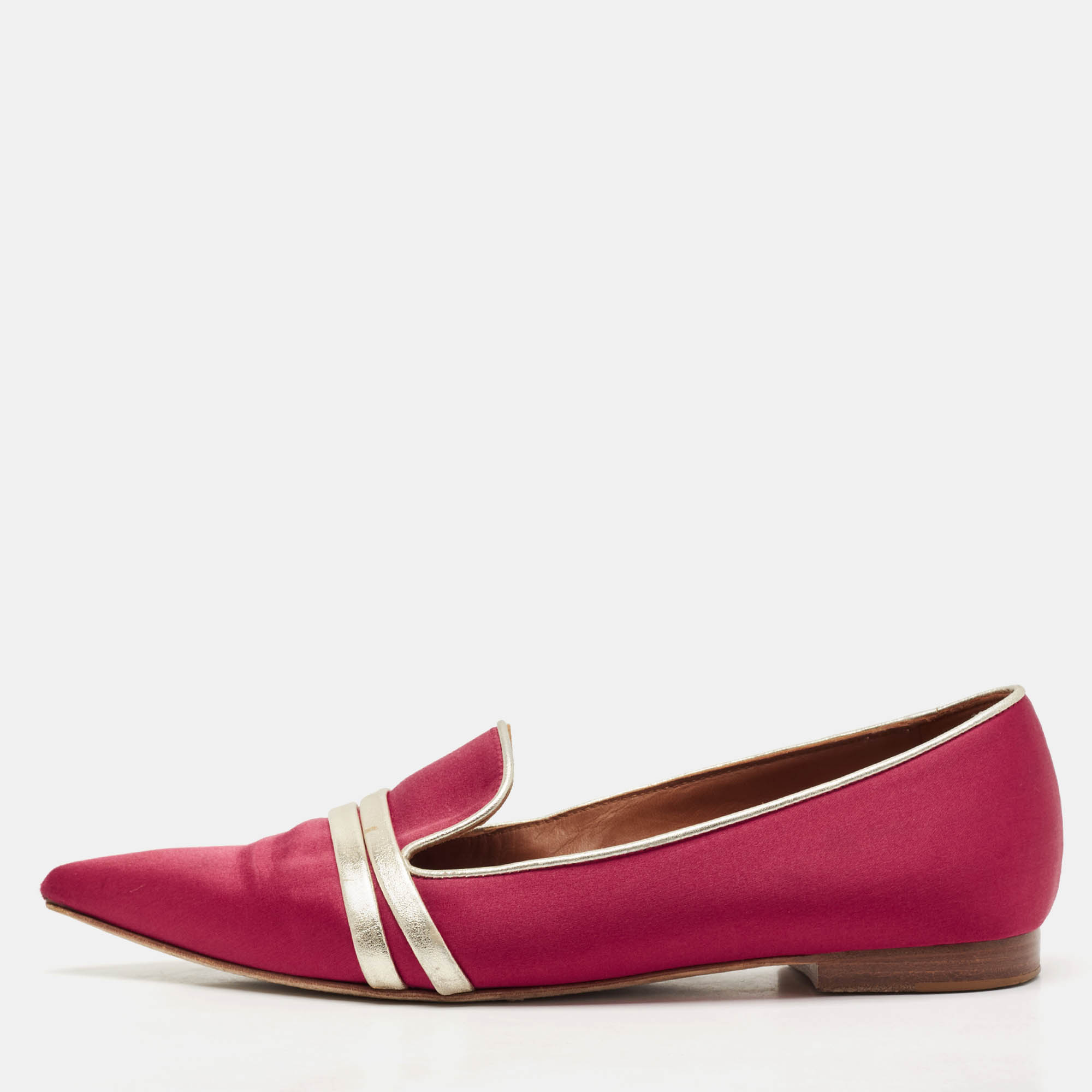 Malone Souliers Burgundy/Gold Leather and Satin Smoking Slippers Size 39