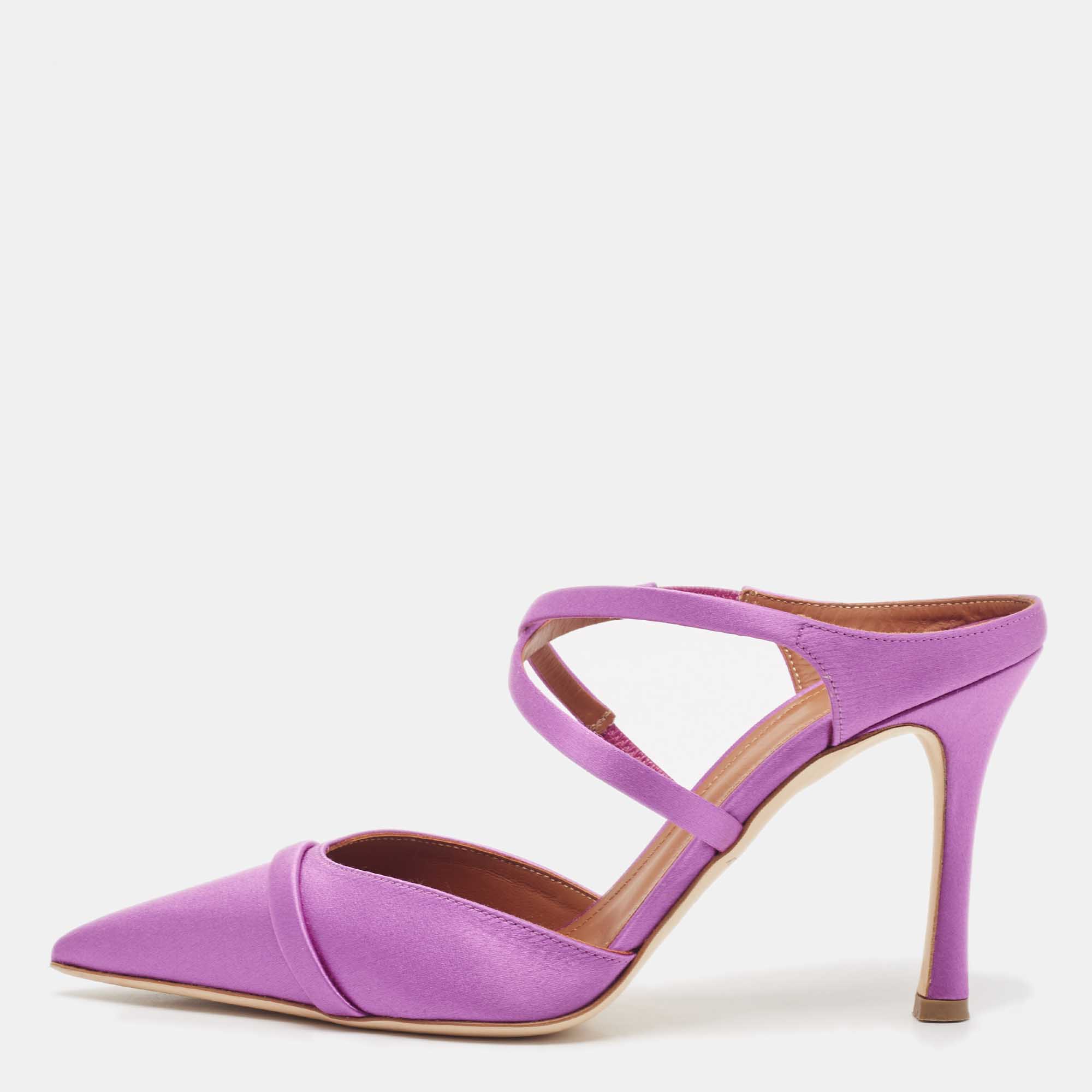 Pre Owned Malone Souliers Violet Satin Yoana Mules Size 36.5