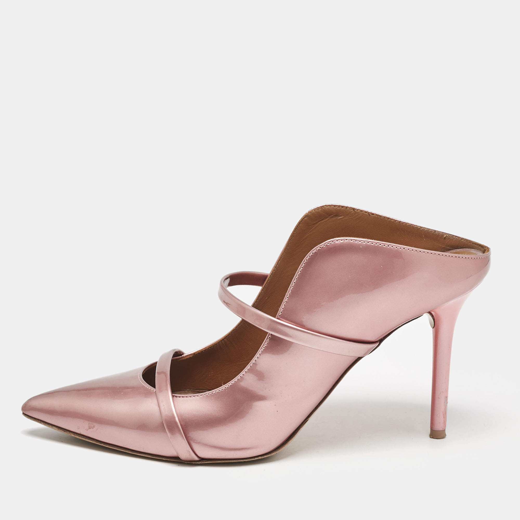 Malone Souliers Dusty Pink Patent Leather Maureen Pointed Toe Mules Size 39